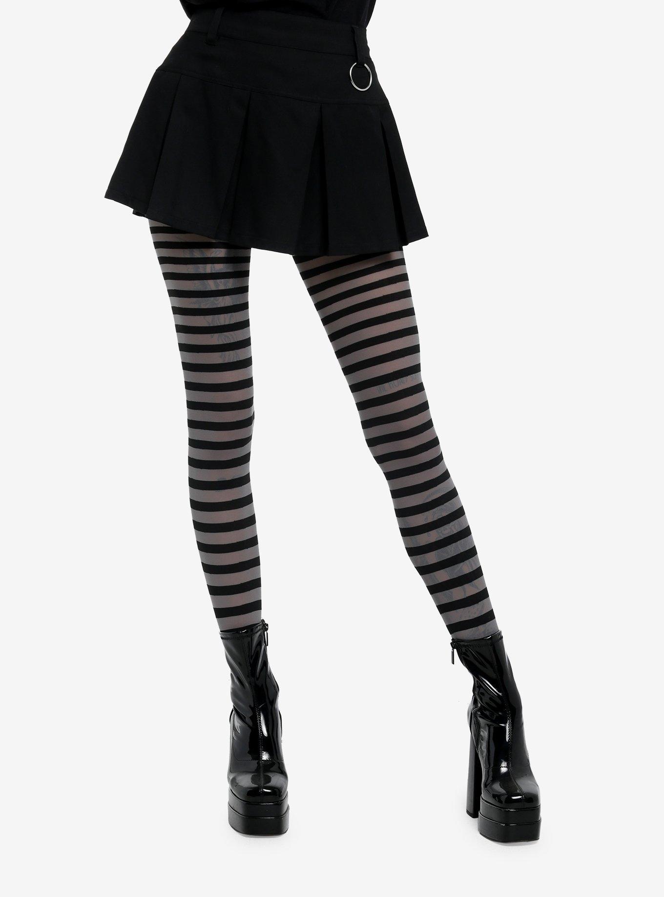 Black & Grey Stripe Tights, , hi-res