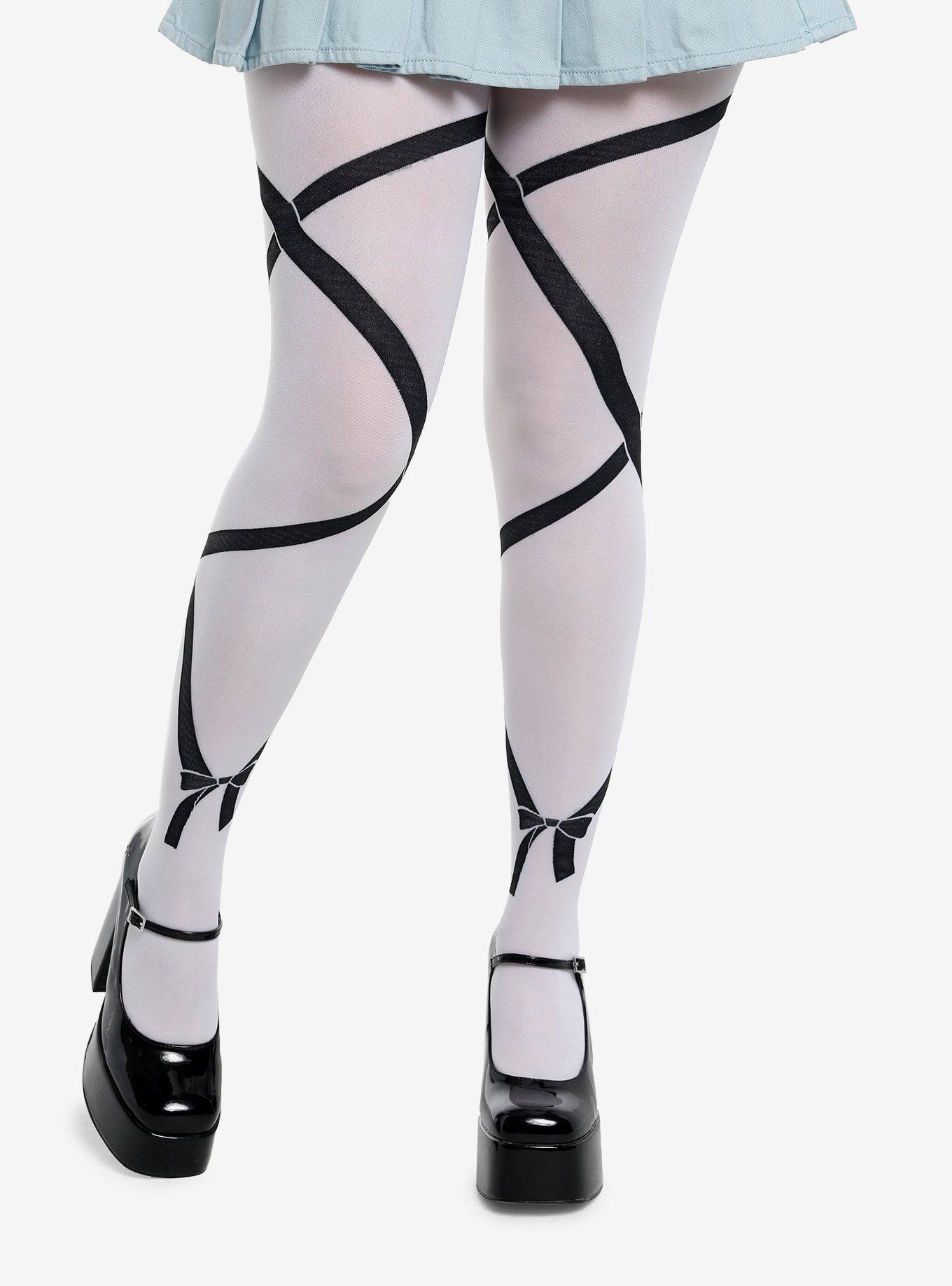 Black & White Ribbon Wrap Tights, , hi-res