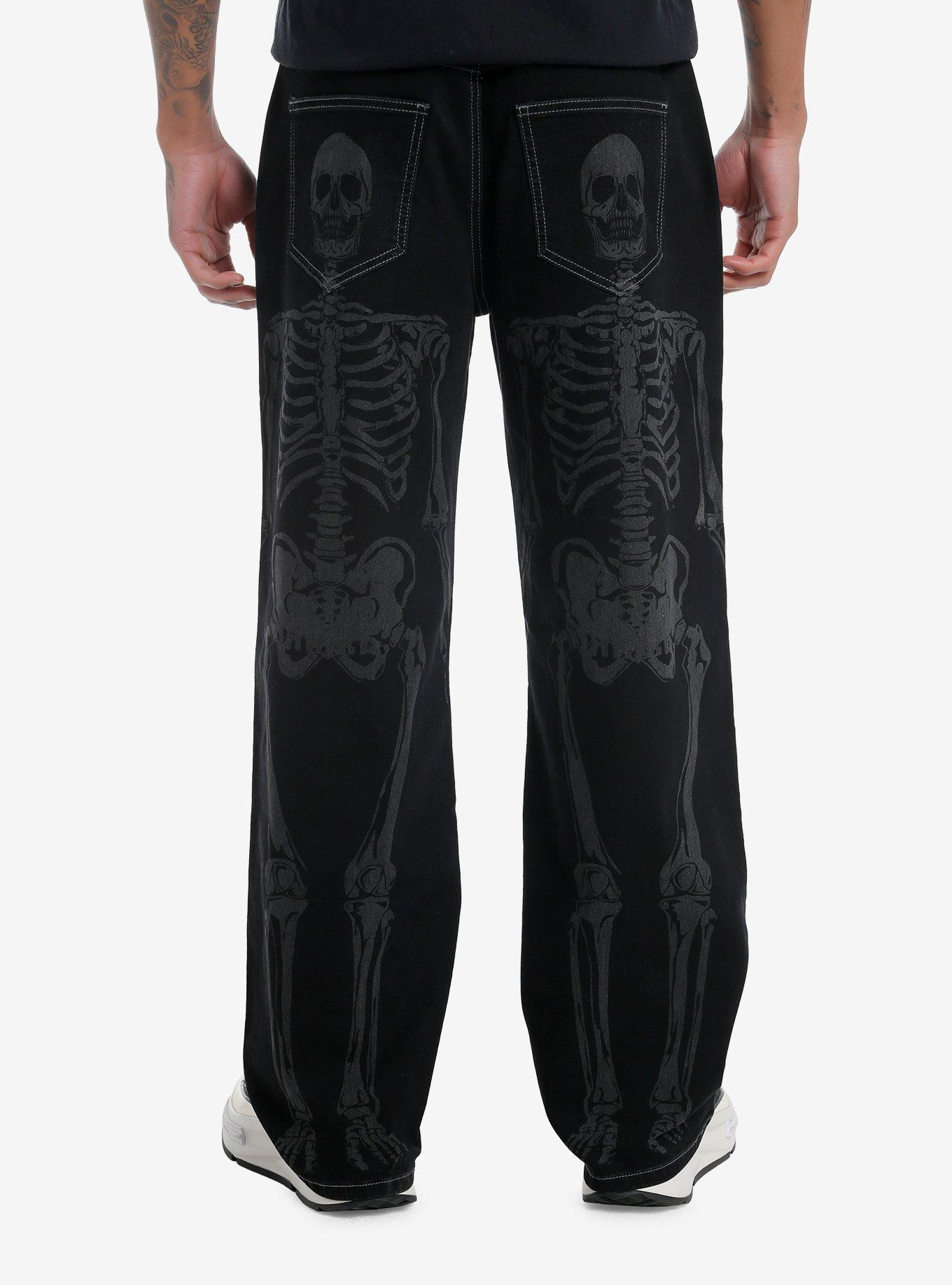 Skeleton Print Denim Pants, , hi-res