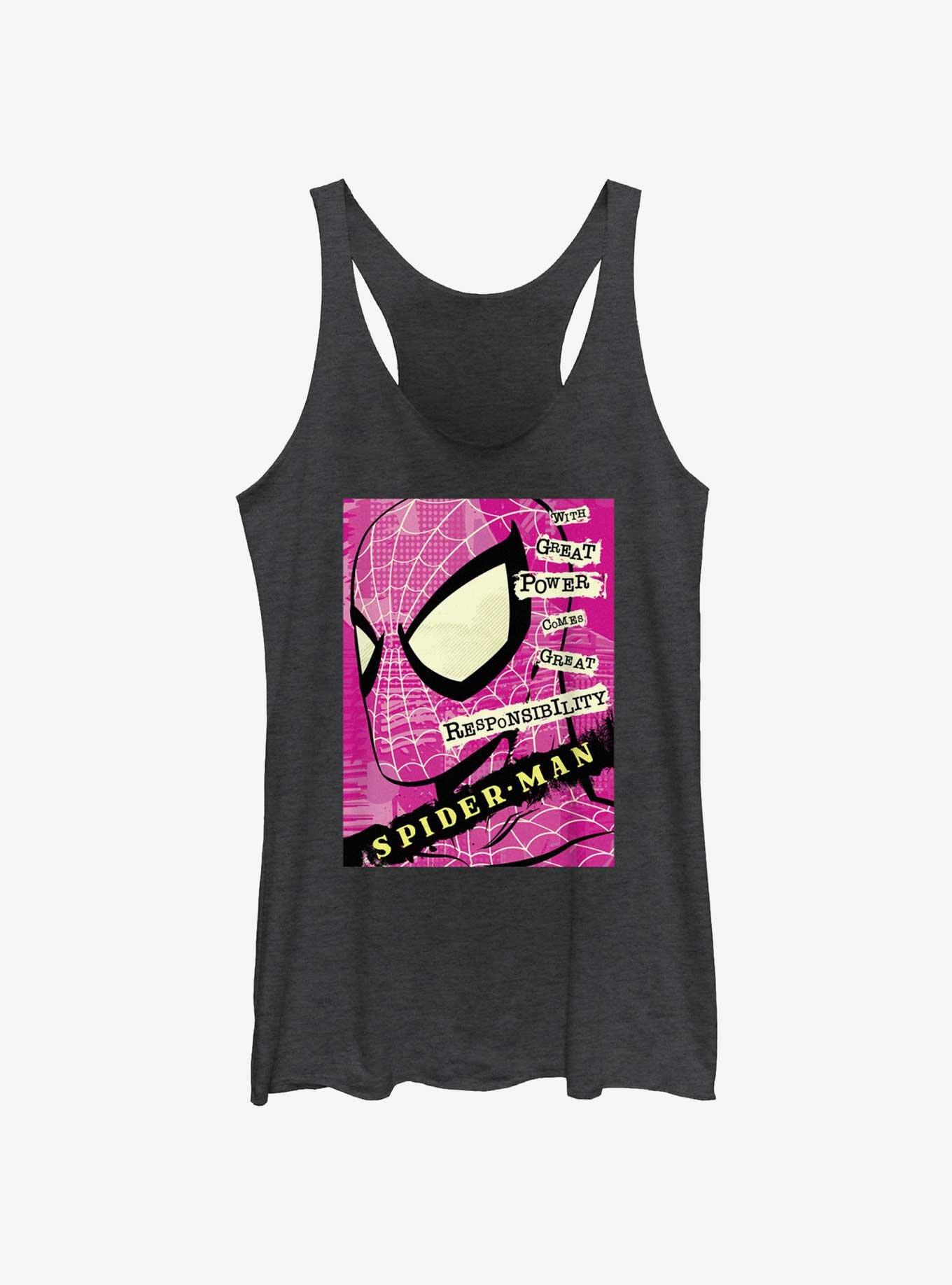 Marvel Spider-Man Power And Responsibility Quote Girls Tank, BLK HTR, hi-res