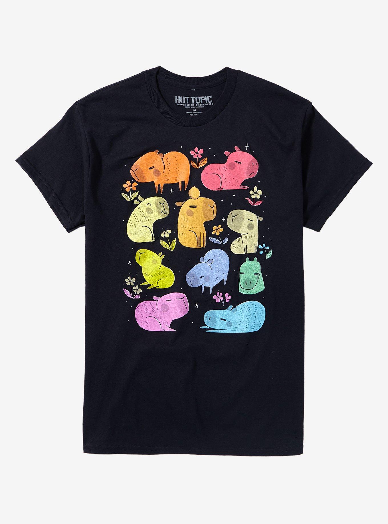 Rainbow Capybara Grid T-Shirt By TaylorRoss1, BLACK, hi-res