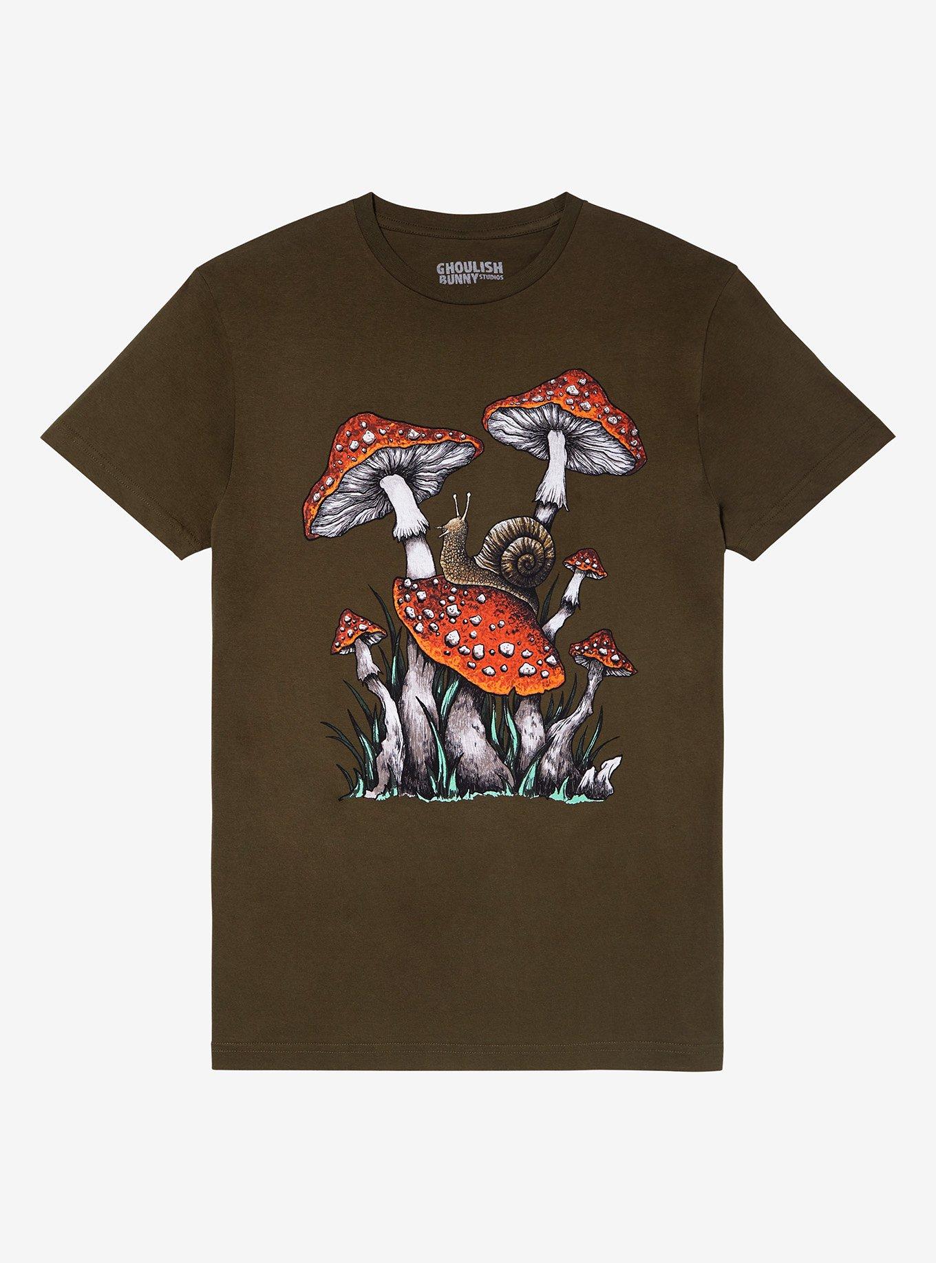 Snail Mushrooms T-Shirt By Diana Levin, OLIVE, hi-res