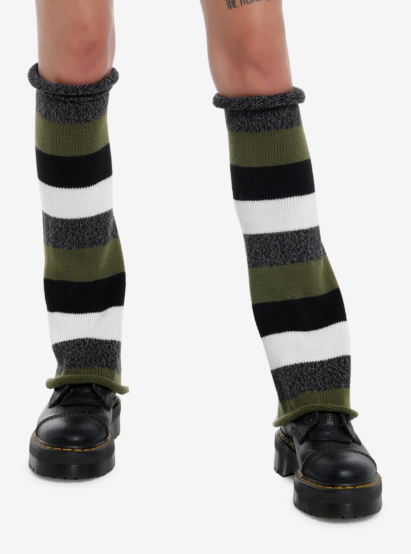 Black & Green Stripe Leg Warmers, , hi-res