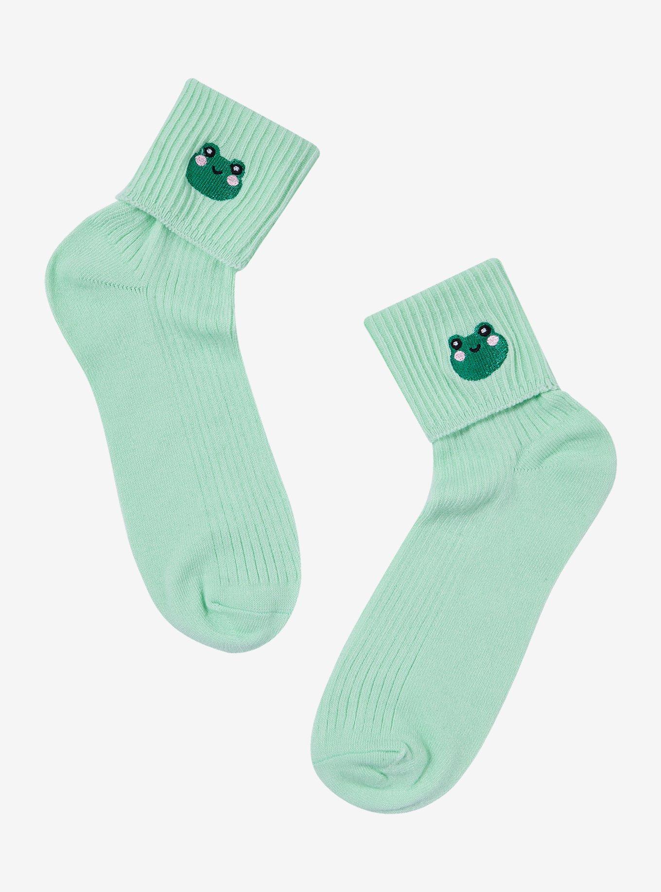 Kawaii Frog Fold-Over Ankle Socks, , hi-res