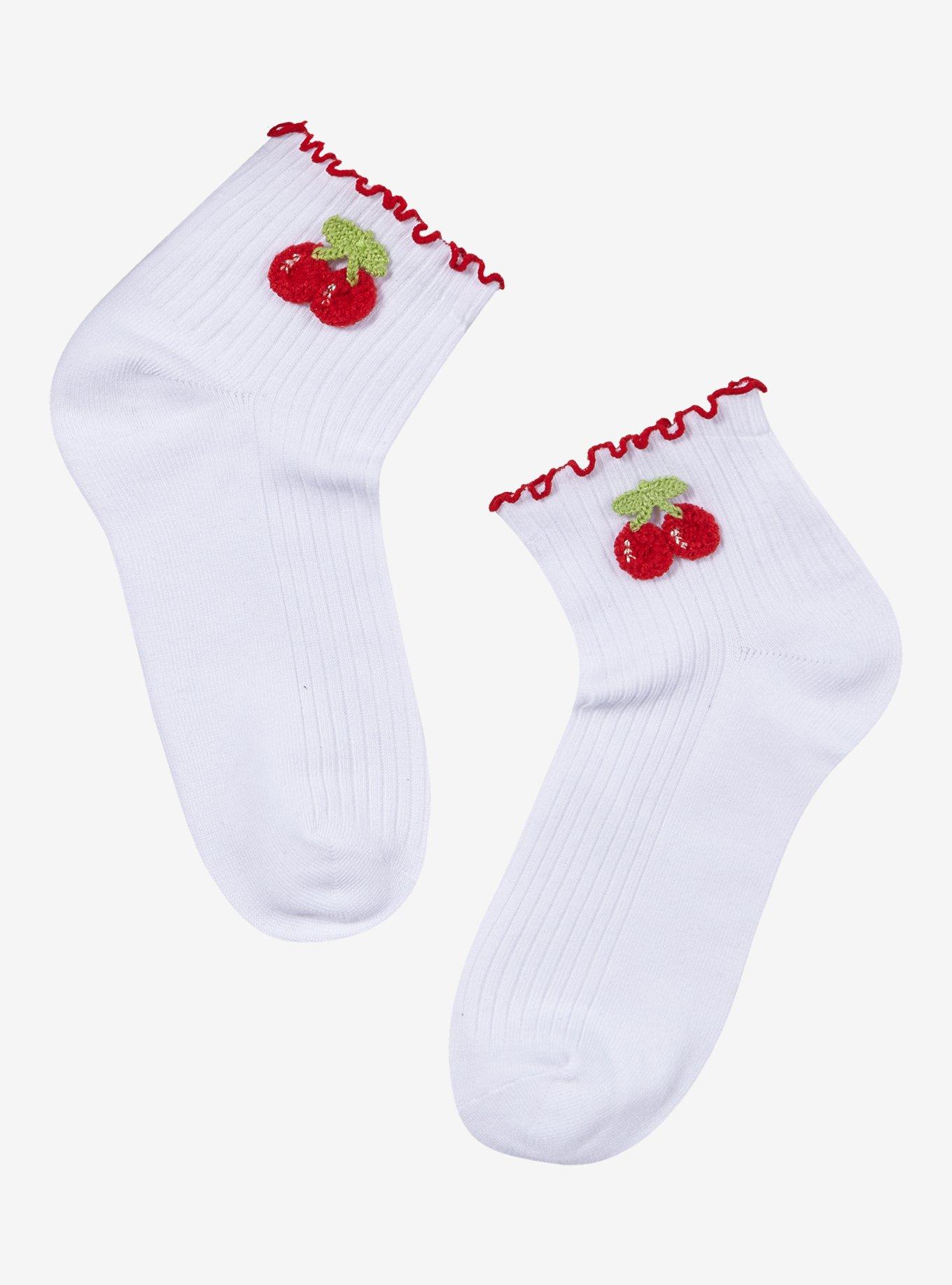 Cherry Crochet Ankle Socks, , hi-res