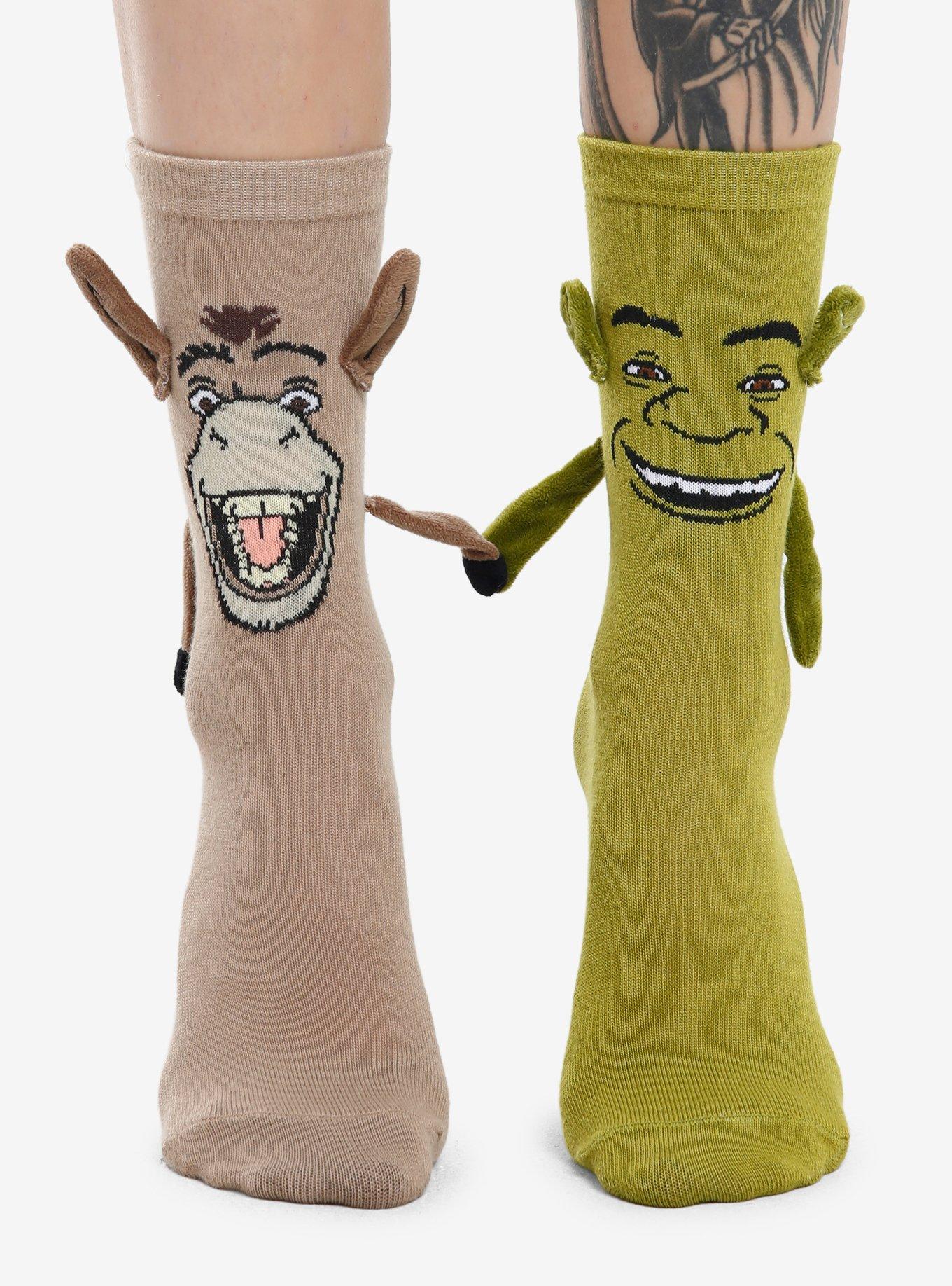 Shrek Donkey Magnetic Arms Mismatch Crew Socks | Hot Topic