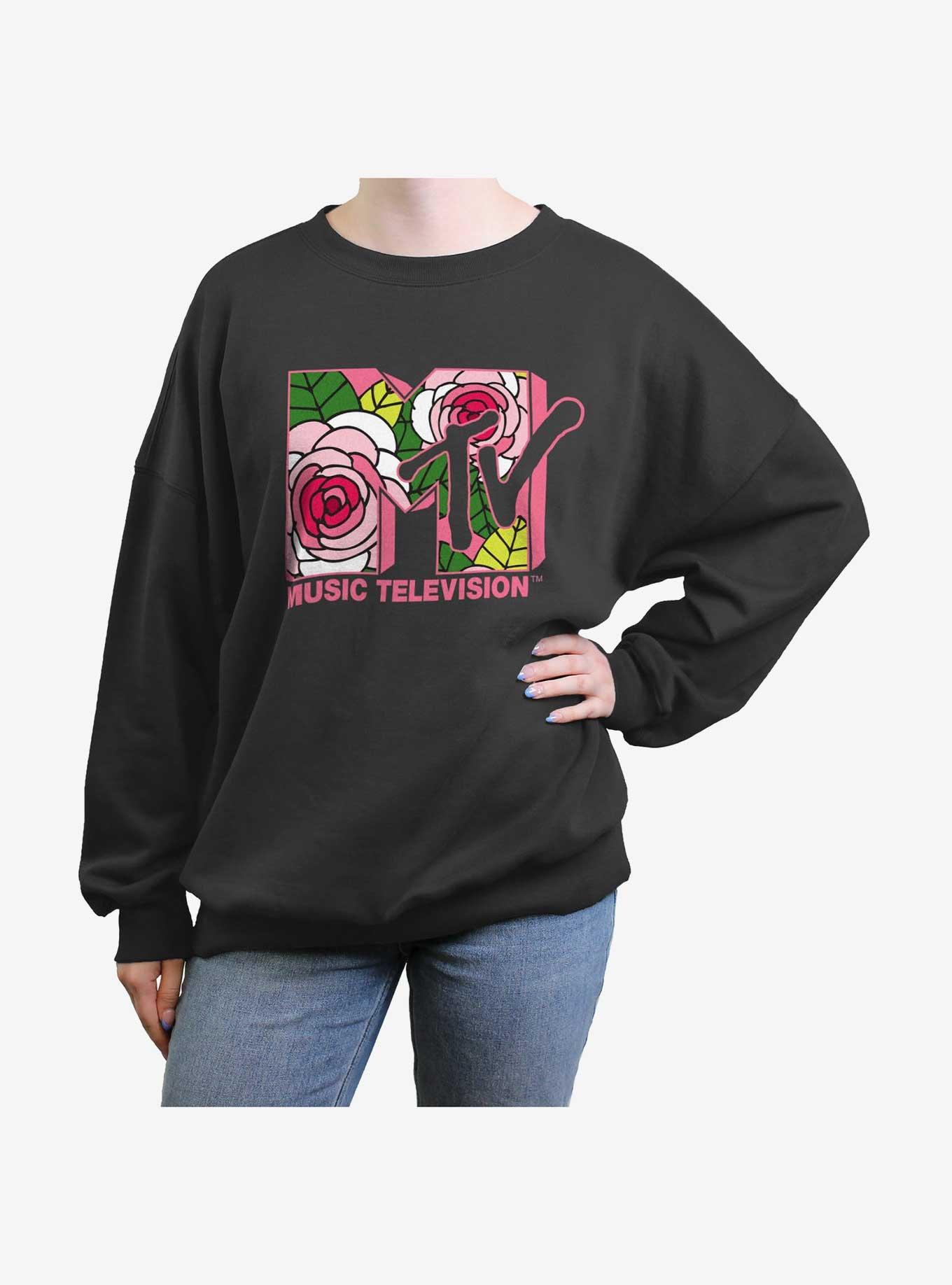 MTV Floral Logo Girls Oversized Sweatshirt, CHARCOAL, hi-res