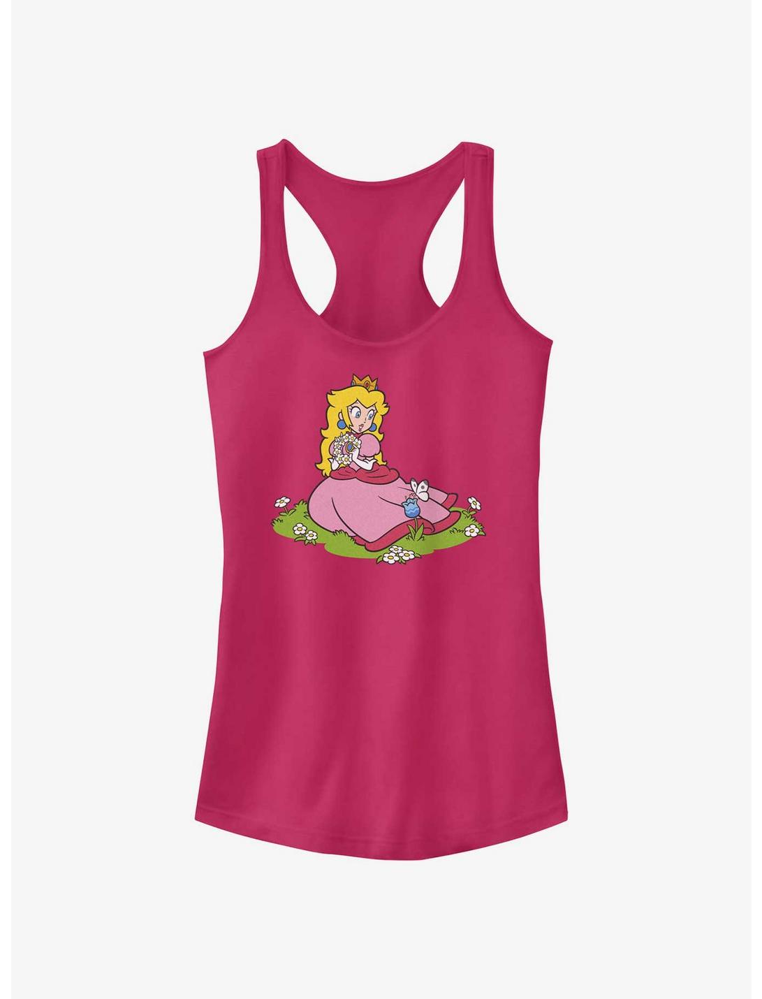 Nintendo Peach And A Butterfly Girls Tank, RASPBERRY, hi-res