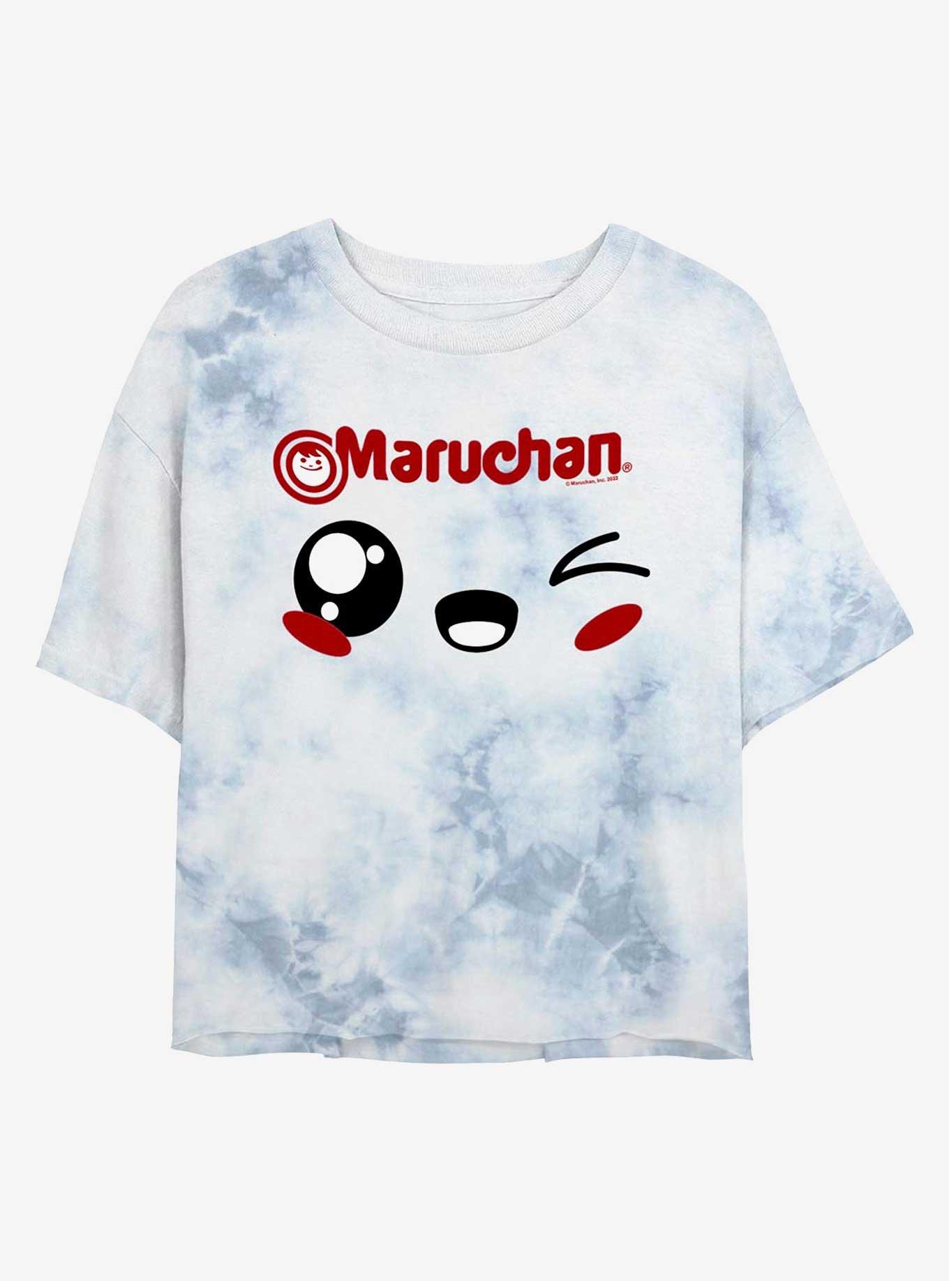 Maruchan Kawaii Wink Face Tie-Dye Girls Crop T-Shirt, WHITEBLUE, hi-res