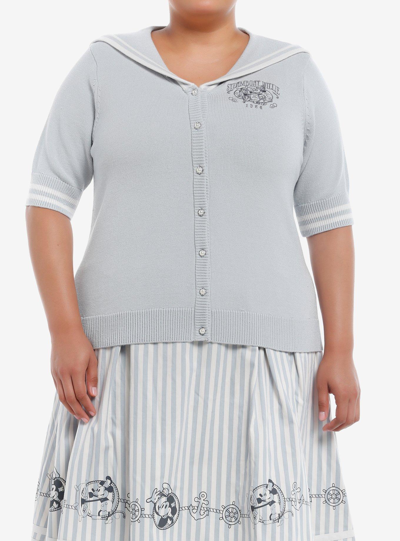 Her Universe Disney Steamboat Willie Sailor Quarter Sleeve Cardigan Plus Size Her Universe Exclusive, ICE GREY, hi-res