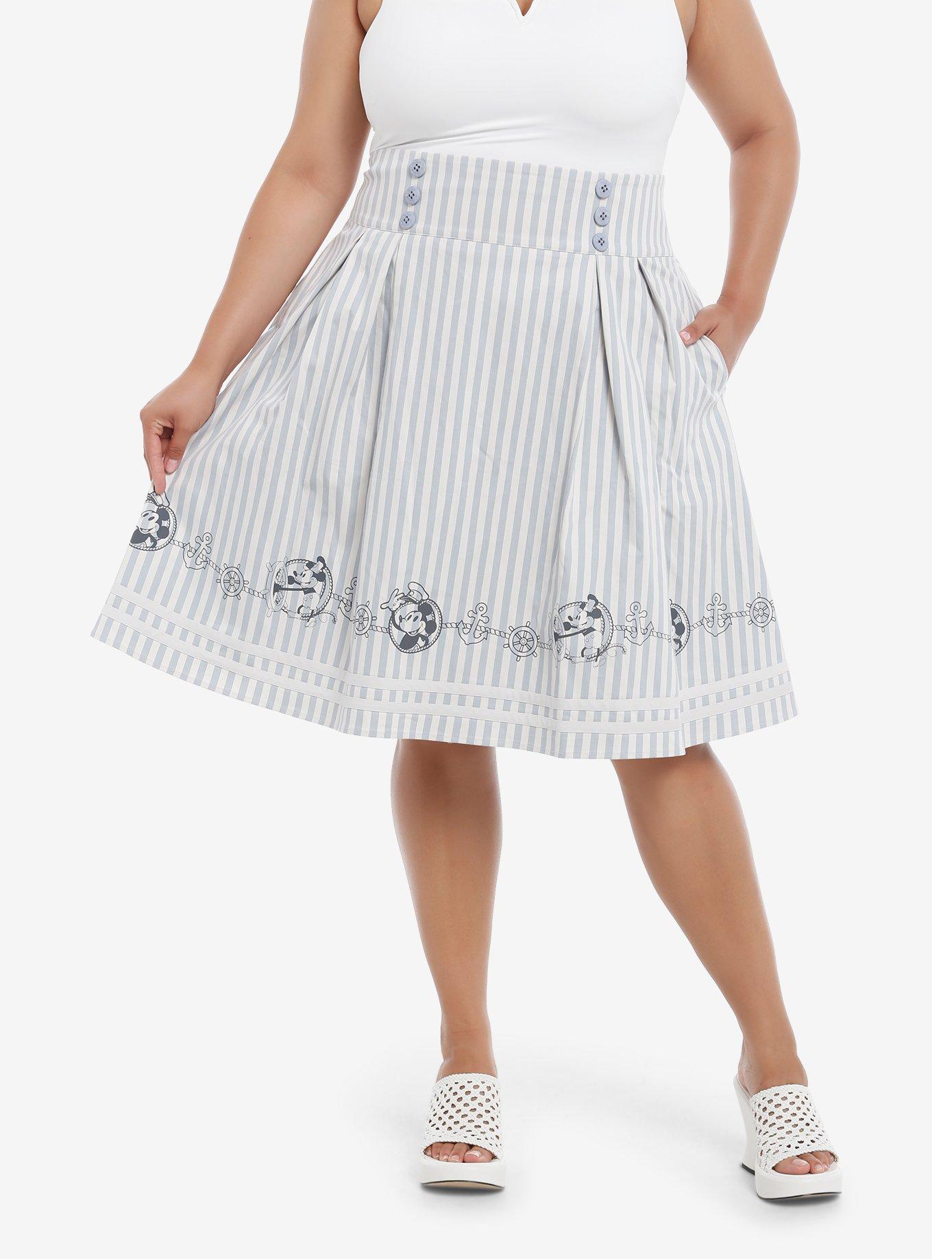 Her Universe Disney Steamboat Willie Icons Stripe Retro Skirt Plus Size Her Universe Exclusive, ICE GREY, hi-res