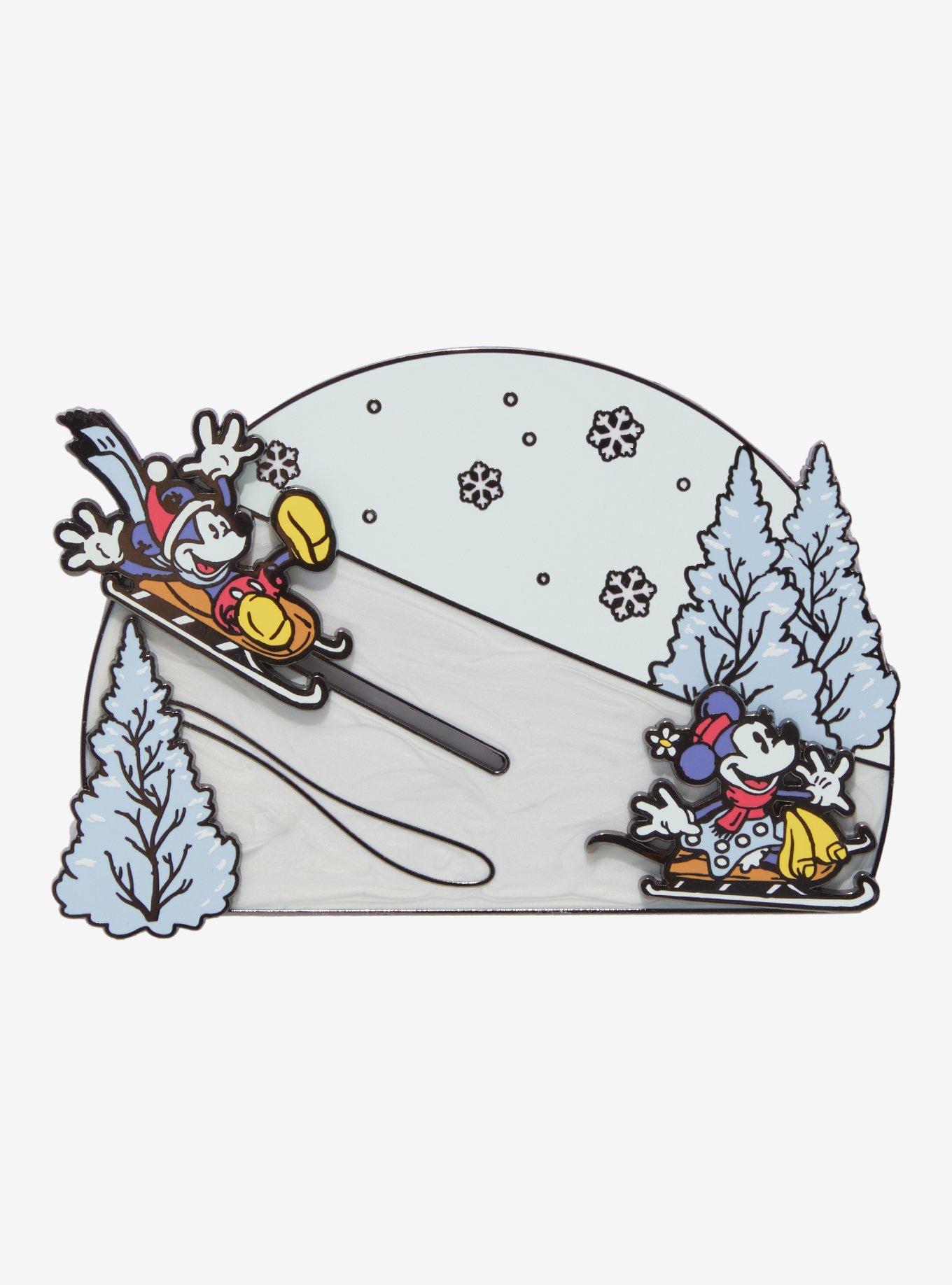 Loungefly Disney Mickey & Minnie Sledding Limited Edition Sliding Enamel Pin, , hi-res