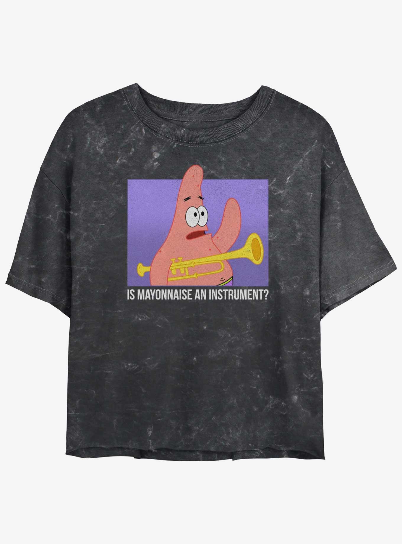 SpongeBob SquarePants Patrick Is Mayonnaise An Instrument Girls Mineral Wash Crop T-Shirt, BLACK, hi-res