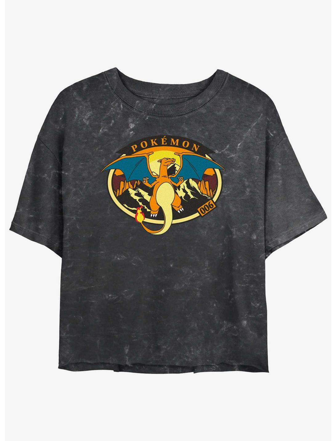 Pokemon Volcano Charizard Girls Mineral Wash Crop T-Shirt, BLACK, hi-res
