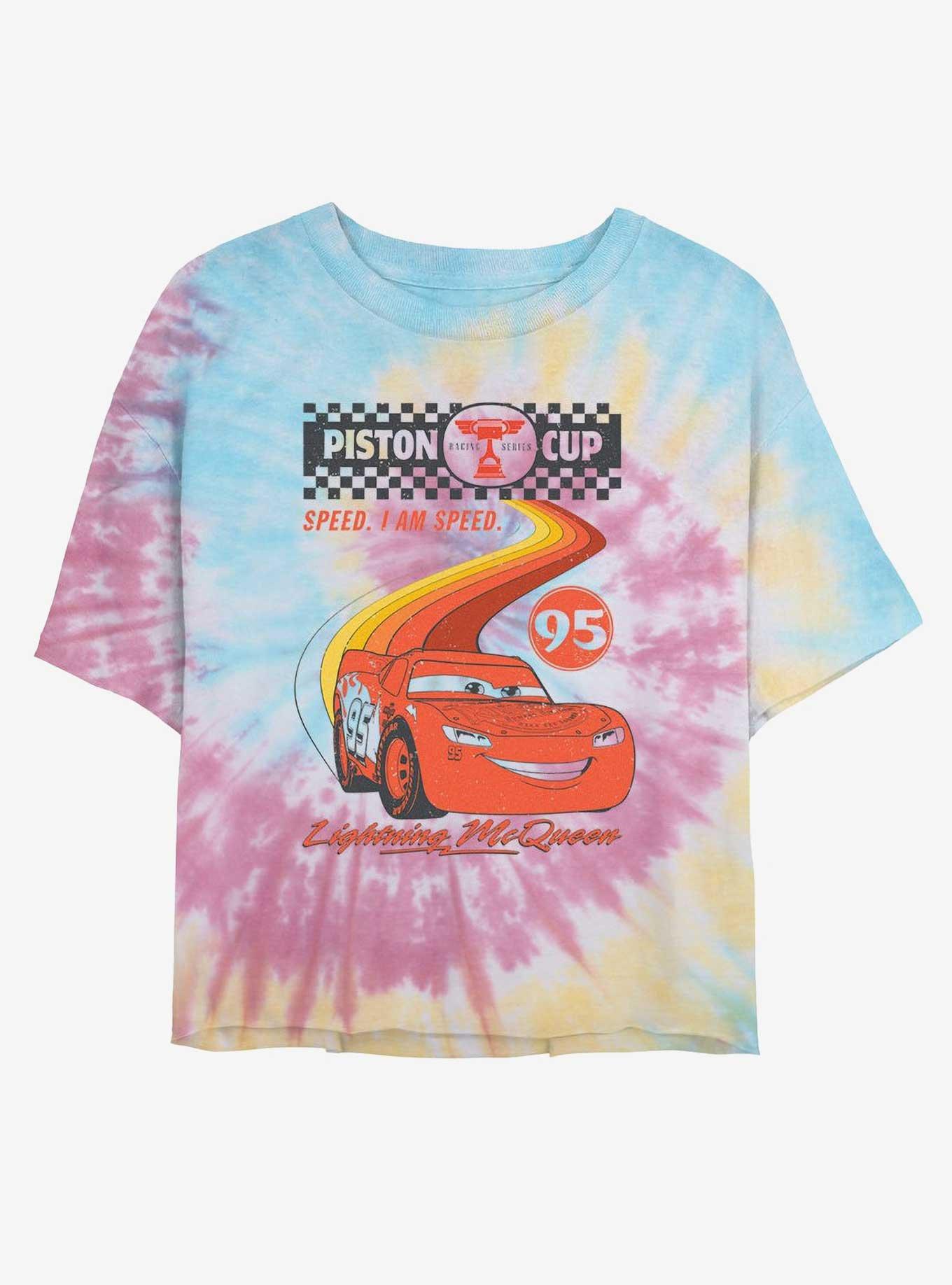 Disney Pixar Cars Retro McQueen Speedway Girls Tie-Dye Crop T-Shirt, BLUPNKLY, hi-res