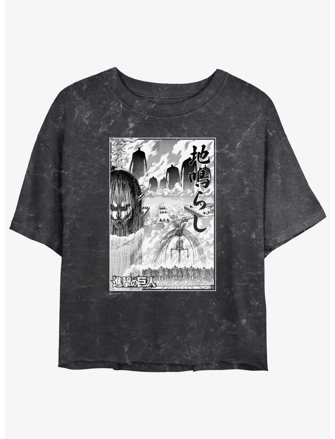 Attack on Titan The Rumbling Poster Girls Mineral Wash Crop T-Shirt, BLACK, hi-res