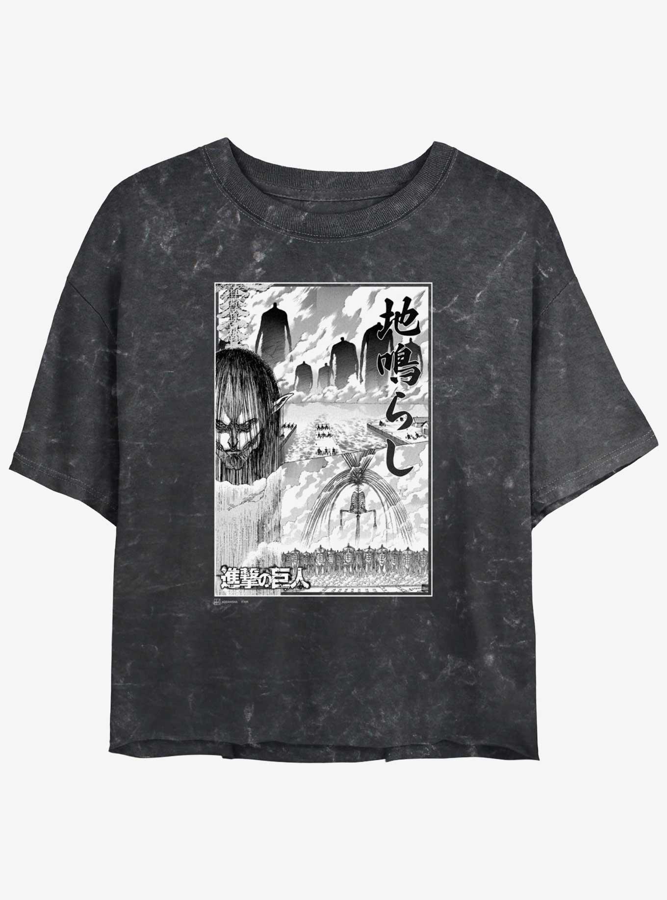 Attack on Titan The Rumbling Poster Girls Mineral Wash Crop T-Shirt, BLACK, hi-res