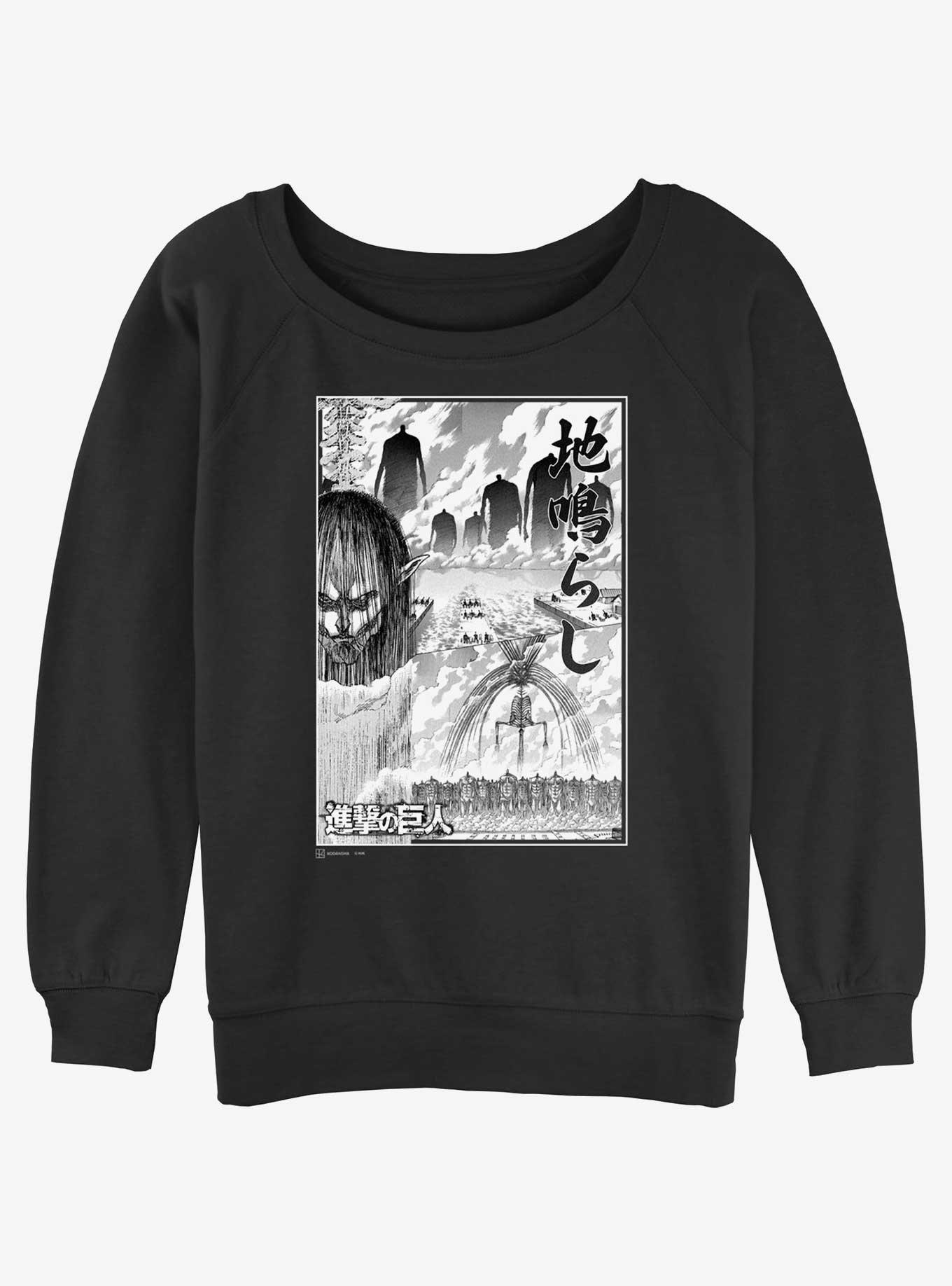 Attack on Titan The Rumbling Poster Girls Slouchy Sweatshirt, BLACK, hi-res