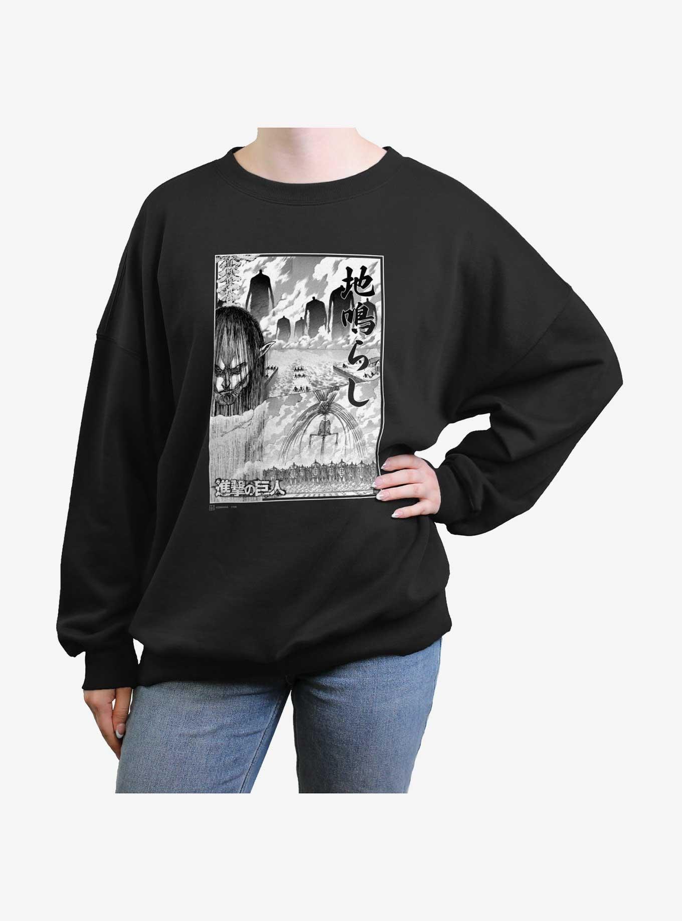 Attack on Titan The Rumbling Poster Girls Oversized Sweatshirt, BLACK, hi-res