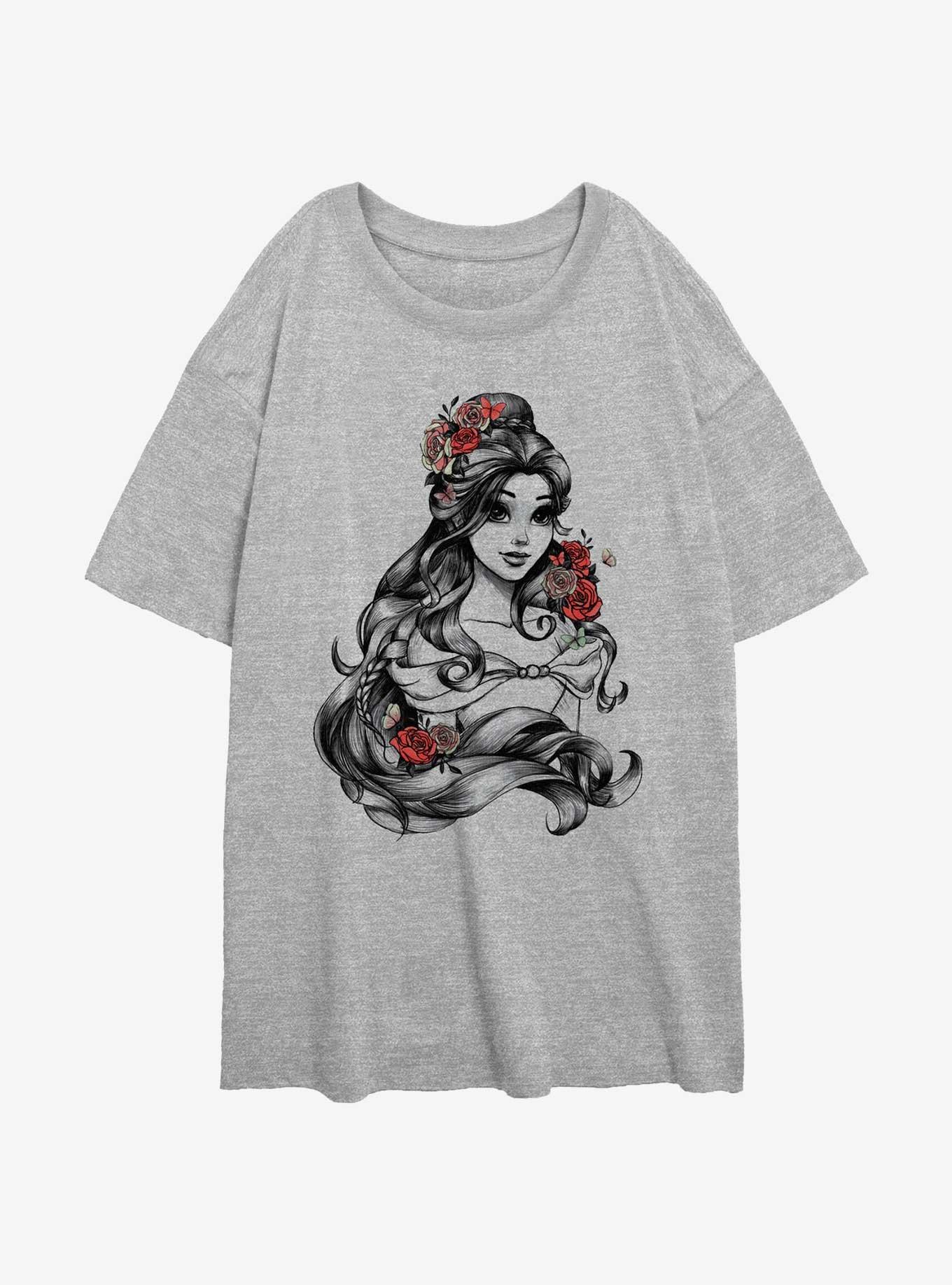 Disney Beauty and the Beast Belle Flower Girls Oversized T-Shirt, ATH HTR, hi-res