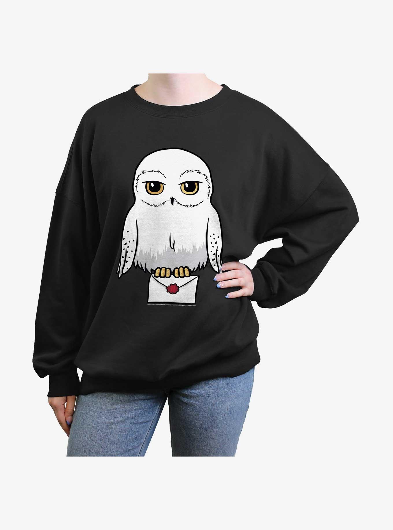 Harry Potter Anime Hedwig Mail Girls Oversized Sweatshirt, BLACK, hi-res