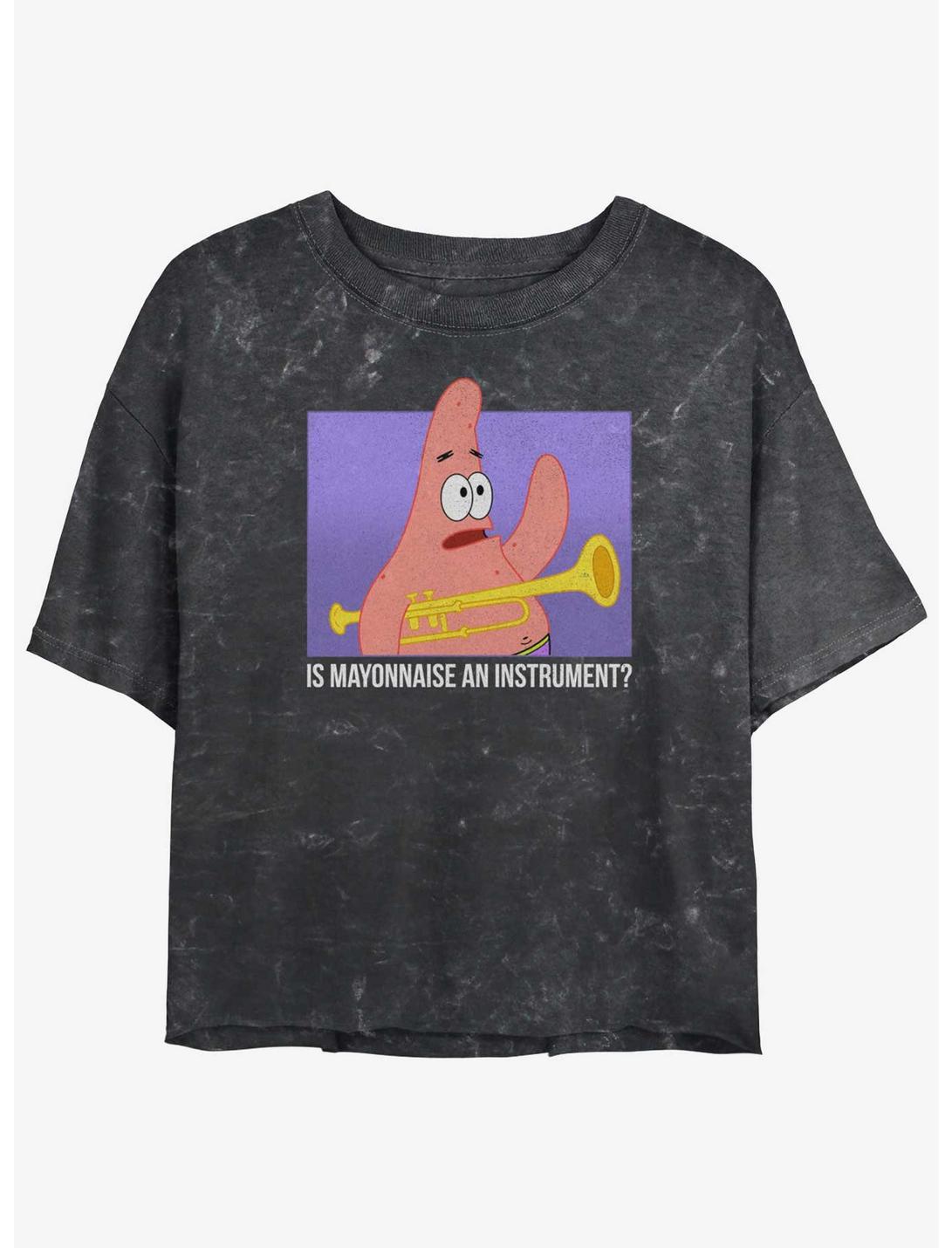 Spongebob Squarepants Patrick Is Mayonnaise An Instrument Womens Mineral Wash Crop T-Shirt, BLACK, hi-res