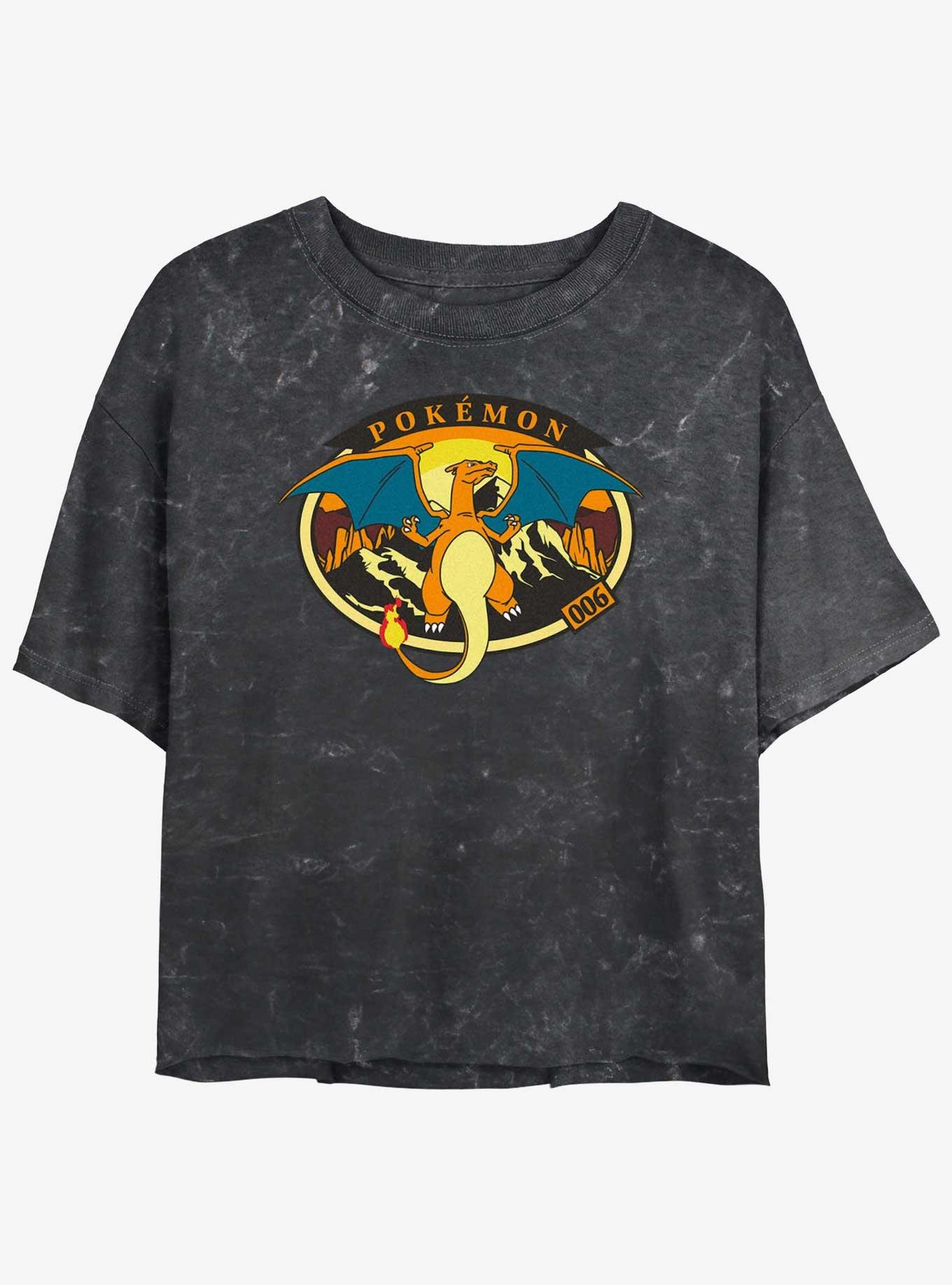 Pokemon Volcano Charizard Womens Mineral Wash Crop T-Shirt