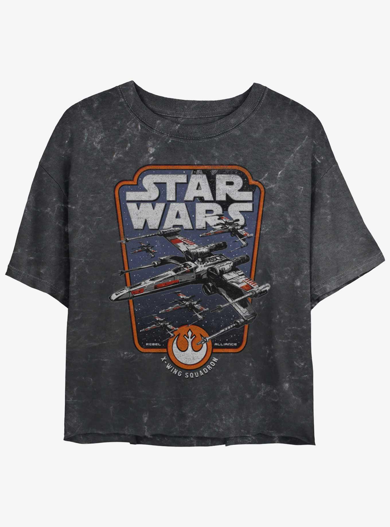 Star Wars Red Squadron Womens Mineral Wash Crop T-Shirt, BLACK, hi-res view 1