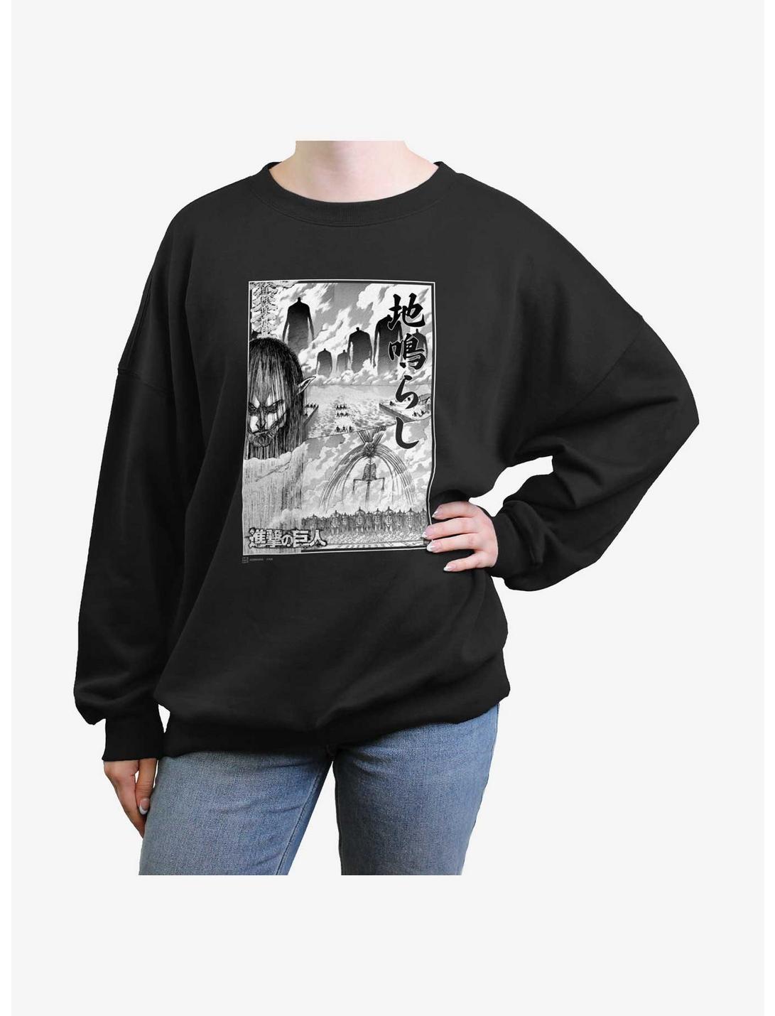Attack on Titan The Rumbling Poster Womens Oversized Sweatshirt, BLACK, hi-res