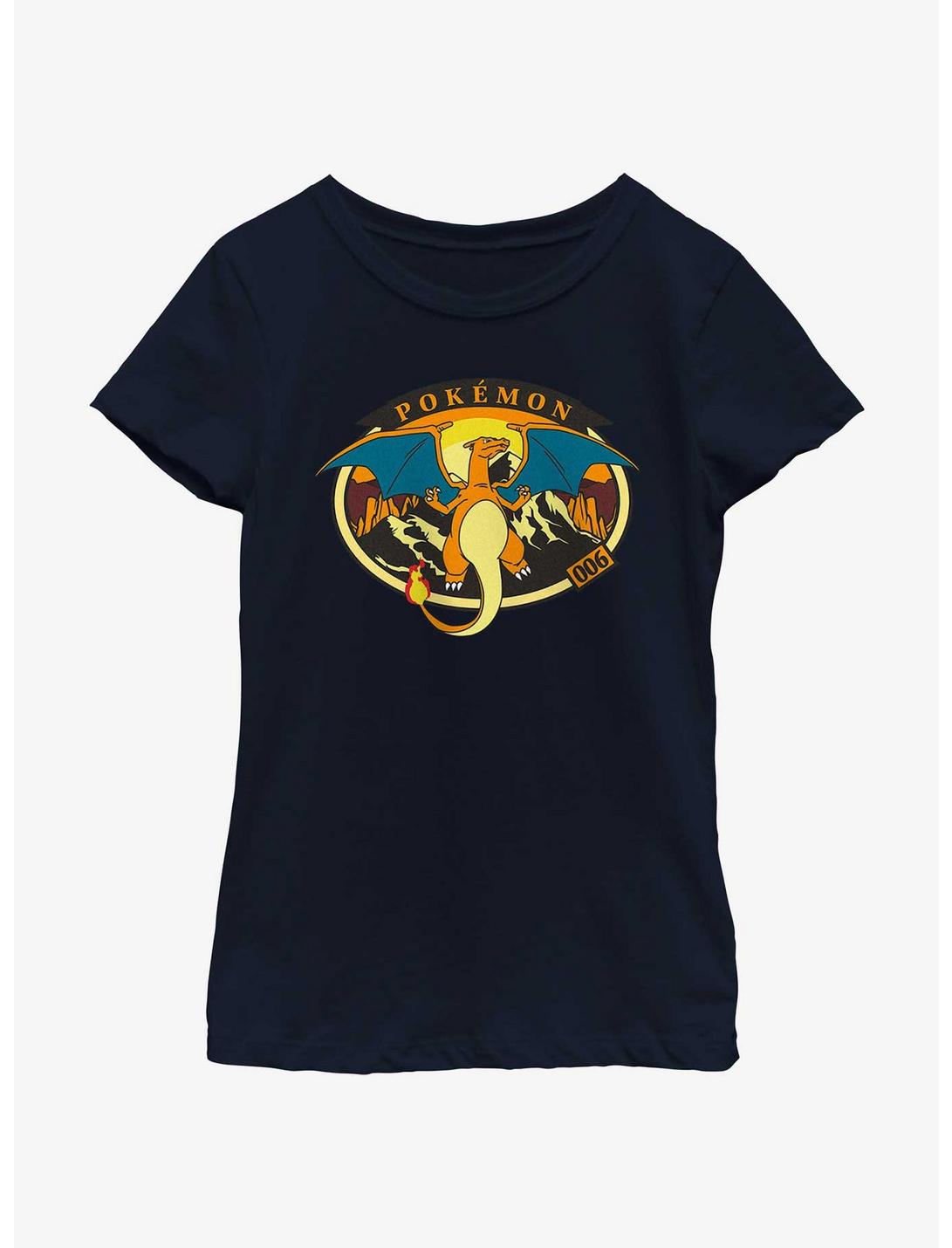 Pokemon Volcano Charizard Youth Girls T-Shirt, NAVY, hi-res