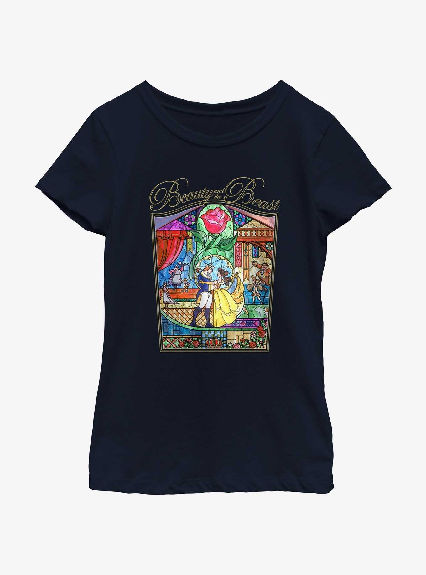 Disney Beauty and the Beast Stained Glass Story Youth Girls T-Shirt