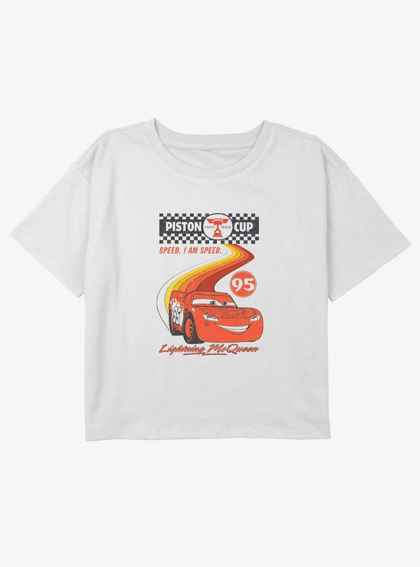 Disney Pixar Cars Retro McQueen Speedway Youth Girls Boxy Crop T-Shirt