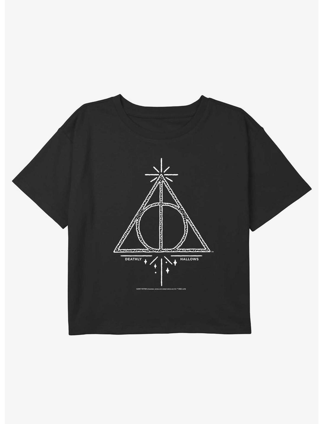 Harry Potter Deathly Hallows Symbol Youth Girls Boxy Crop T-Shirt, BLACK, hi-res