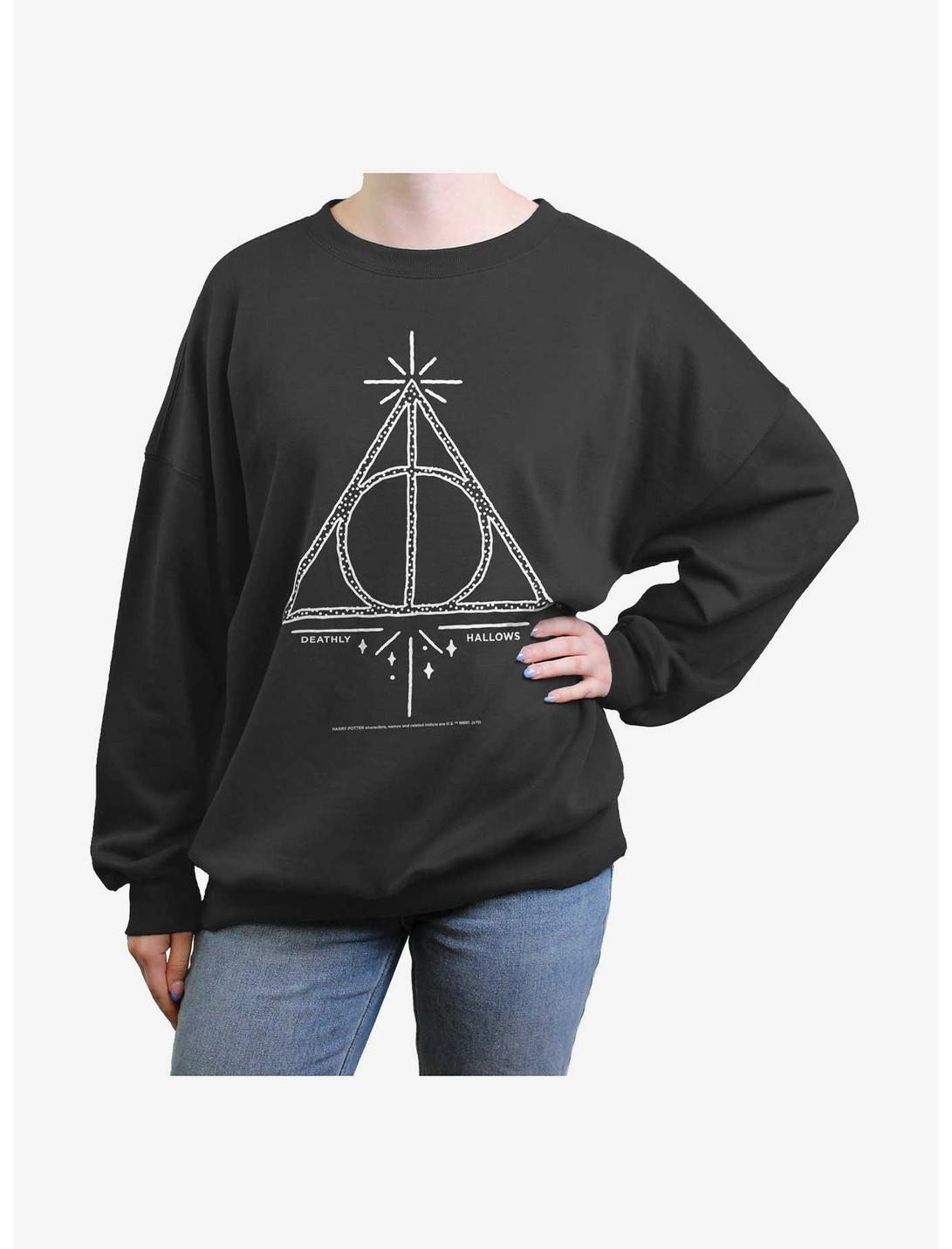 Harry Potter Deathly Hallows Symbol Womens Oversized Sweatshirt, CHARCOAL, hi-res