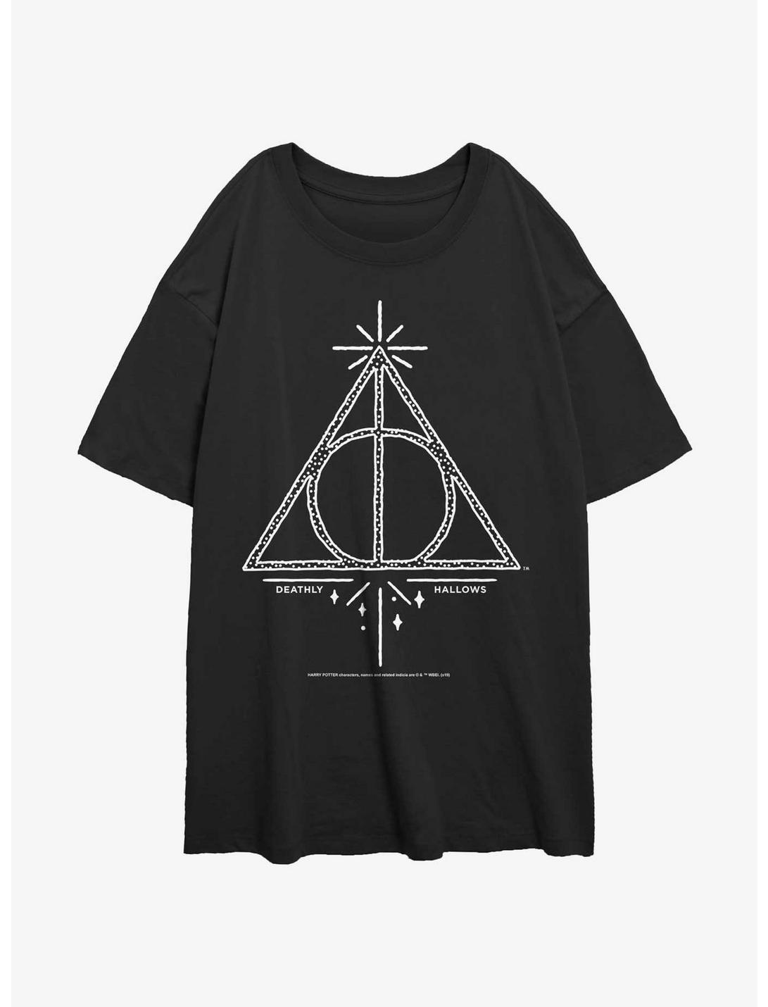 Harry Potter Deathly Hallows Symbol Womens Oversized T-Shirt, BLACK, hi-res