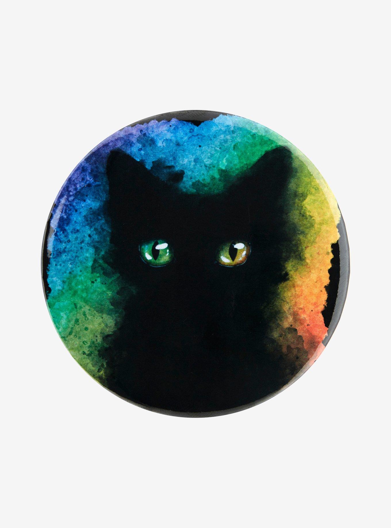 Black Cat Rainbow Watercolor 3 Inch Button, , hi-res