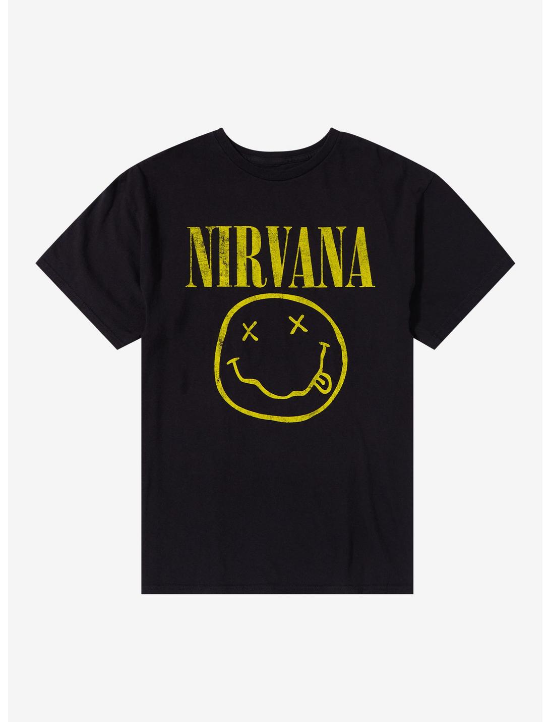 Nirvana Faux Distressed Smile T-Shirt, BLACK, hi-res