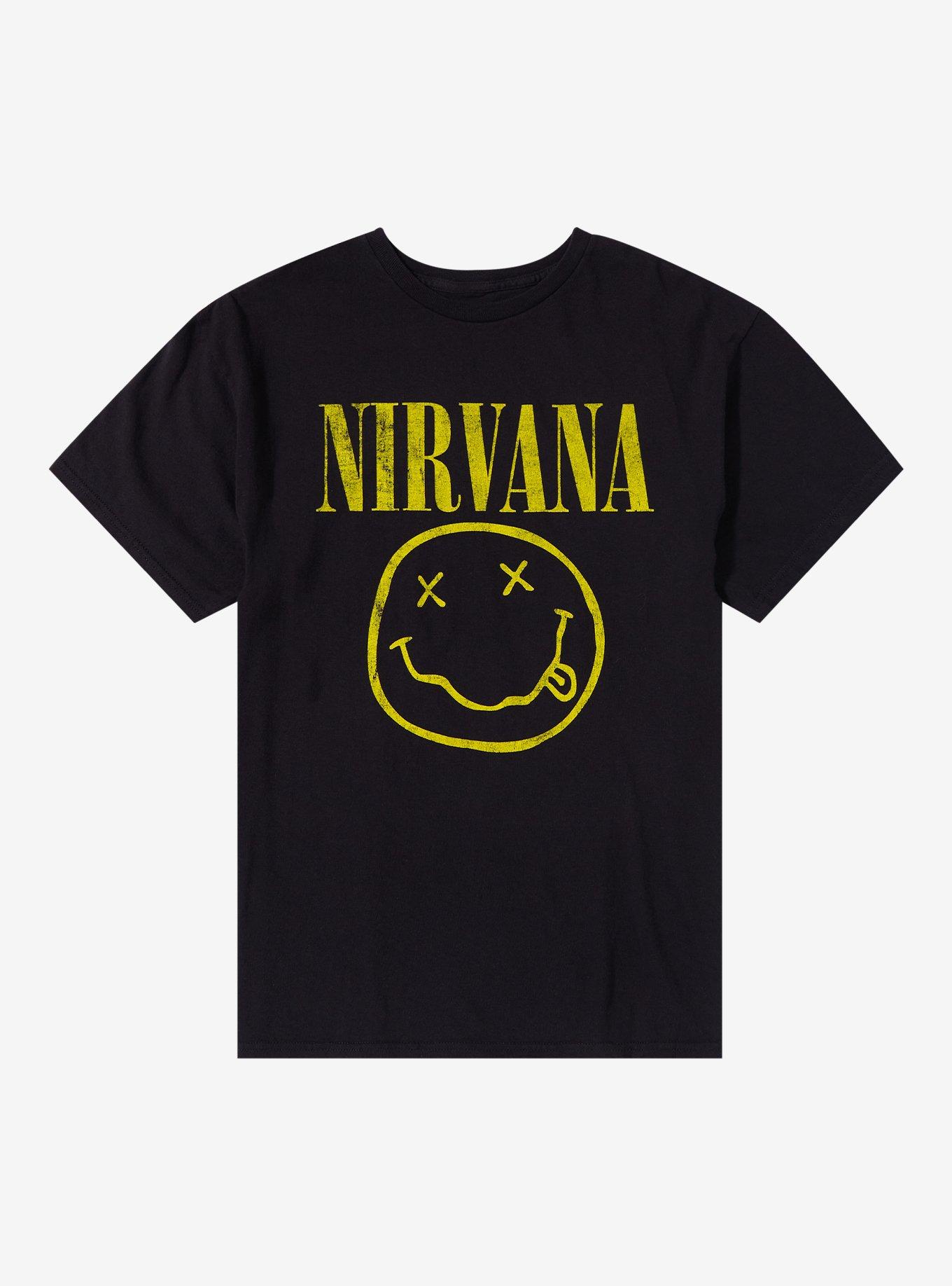 Nirvana Faux Distressed Smile T-Shirt, BLACK, hi-res