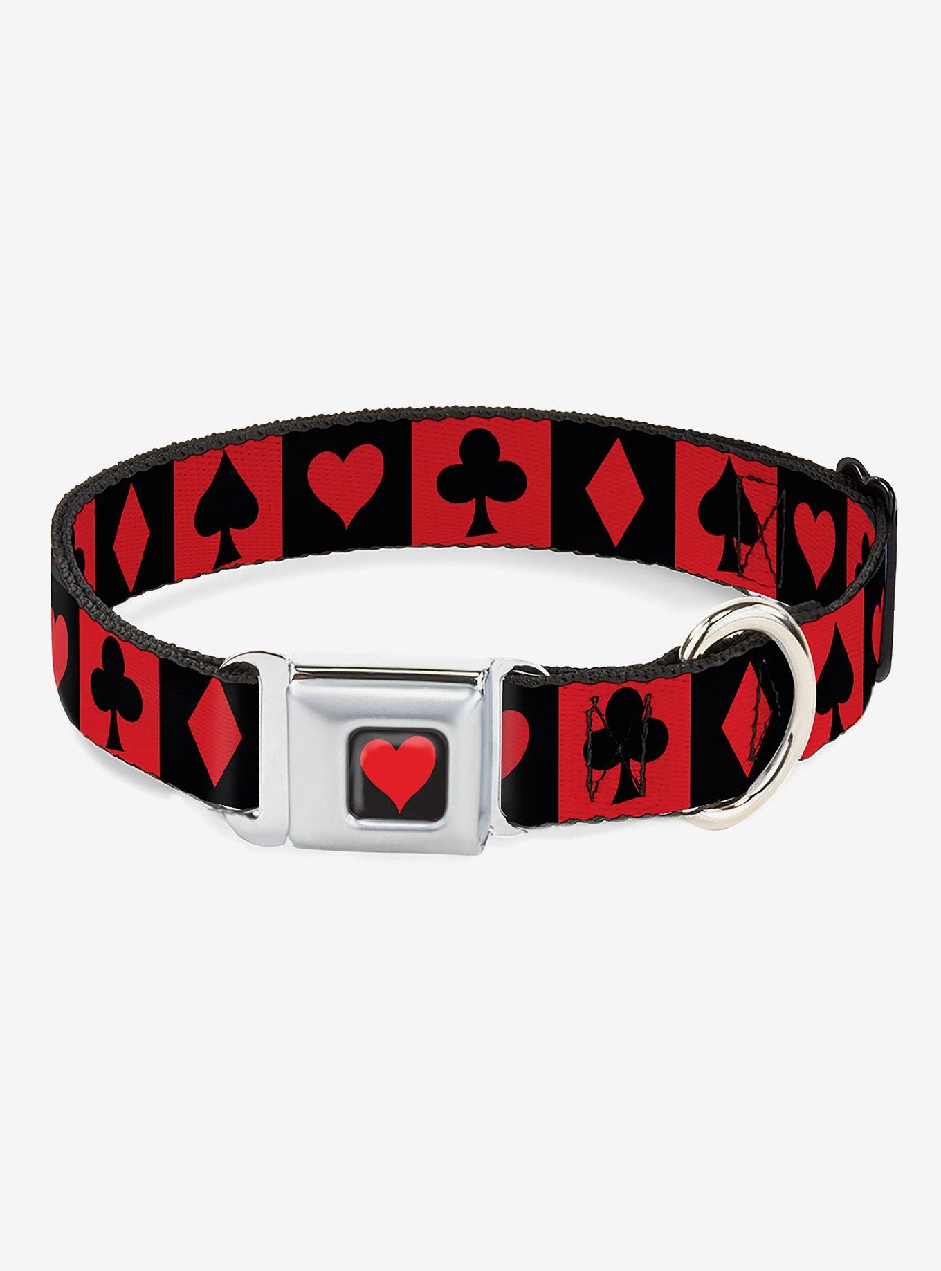 Disney Alice in Wonderland Card Suits Seatbelt Buckle Dog Collar, RED, hi-res