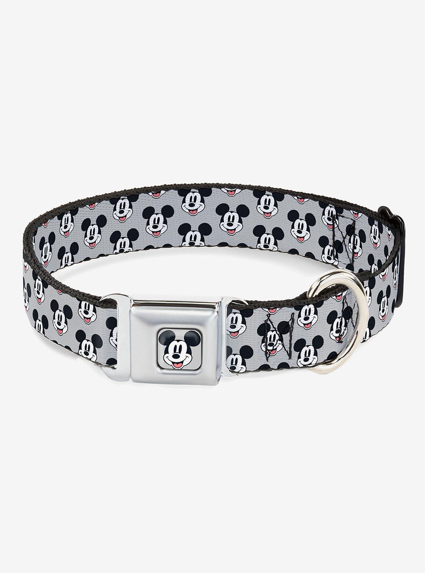 Disney Mickey Mouse Smiling Face Monogram Seatbelt Buckle Dog Collar, GREY, hi-res