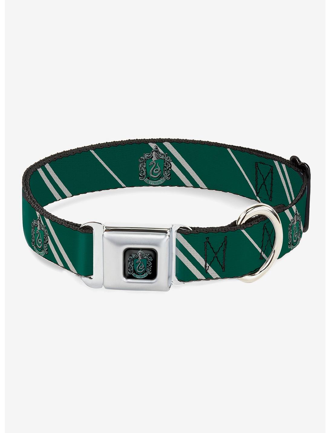 Harry Potter Slytherin Crest Stripes Seatbelt Buckle Dog Collar, GREEN, hi-res