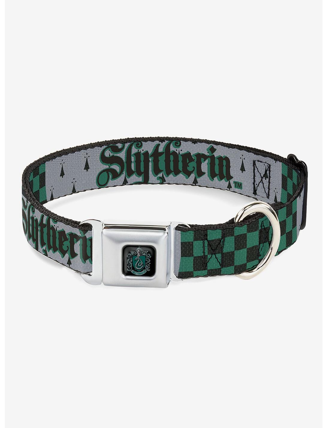 Harry Potter Slytherin Checker Blocks Seatbelt Buckle Dog Collar, GREEN, hi-res