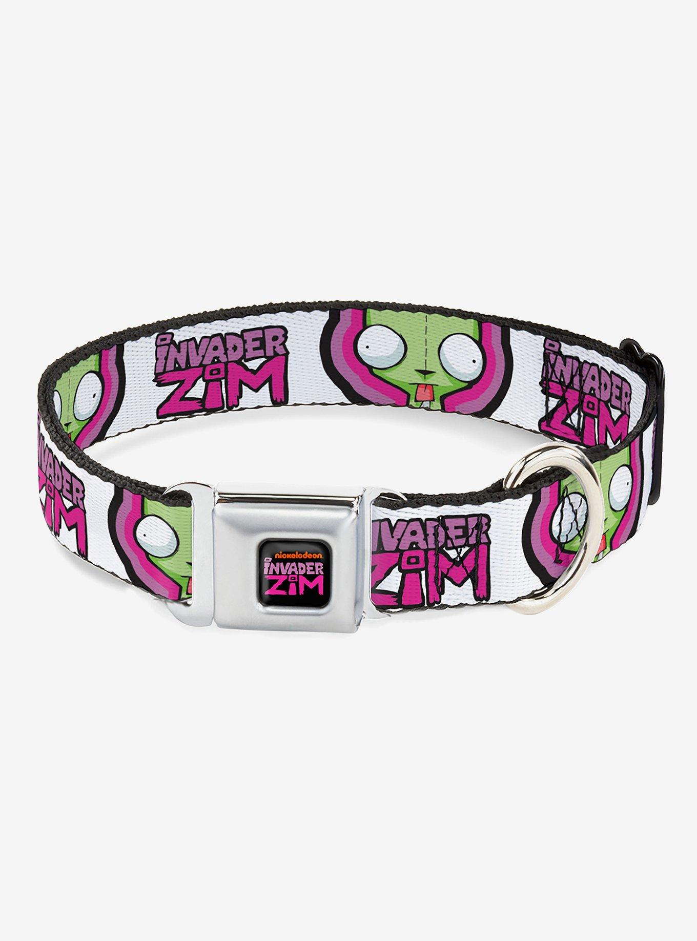 Invader Zim Title Logo and GIR Pose Close Up Seatbelt Buckle Dog Collar, PINK, hi-res