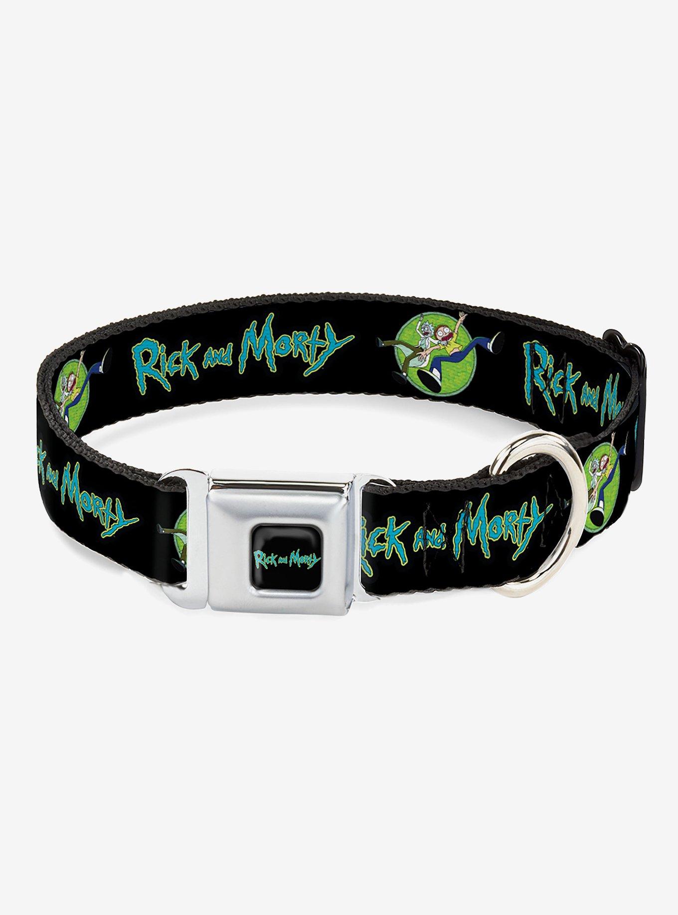 Rick and Morty Title Logo and Portal Pose Seatbelt Buckle Dog Collar, BLACK, hi-res