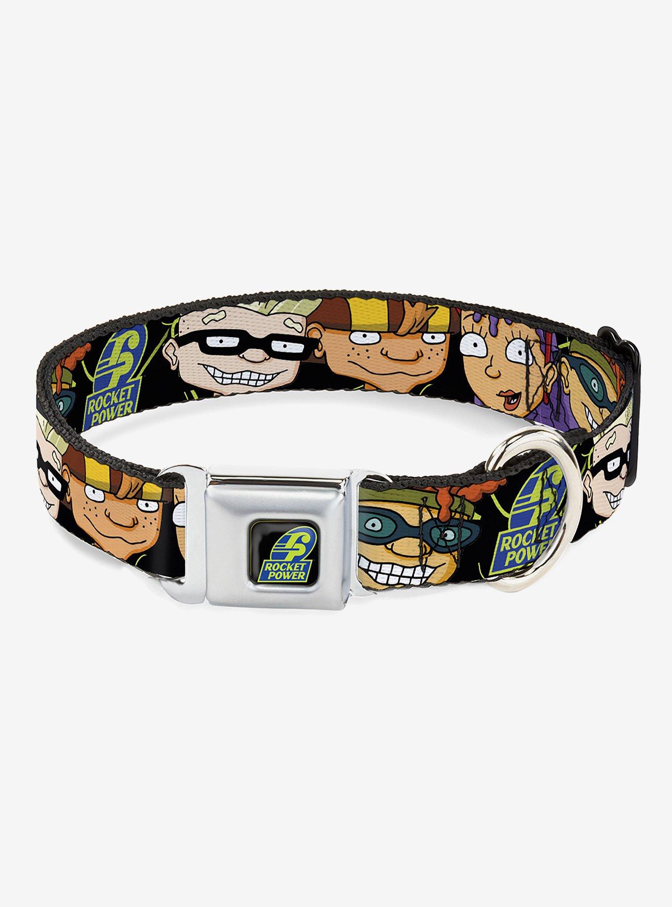 Rocket Power Logo Character Faces Close Up Seatbelt Buckle Dog Collar, BLACK, hi-res