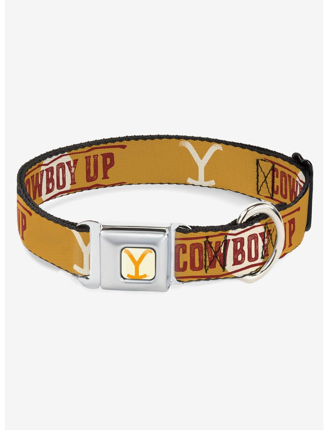 Yellowstone Y Logo Cowboy Up Seatbelt Buckle Dog Collar, BRIGHT YELLOW, hi-res