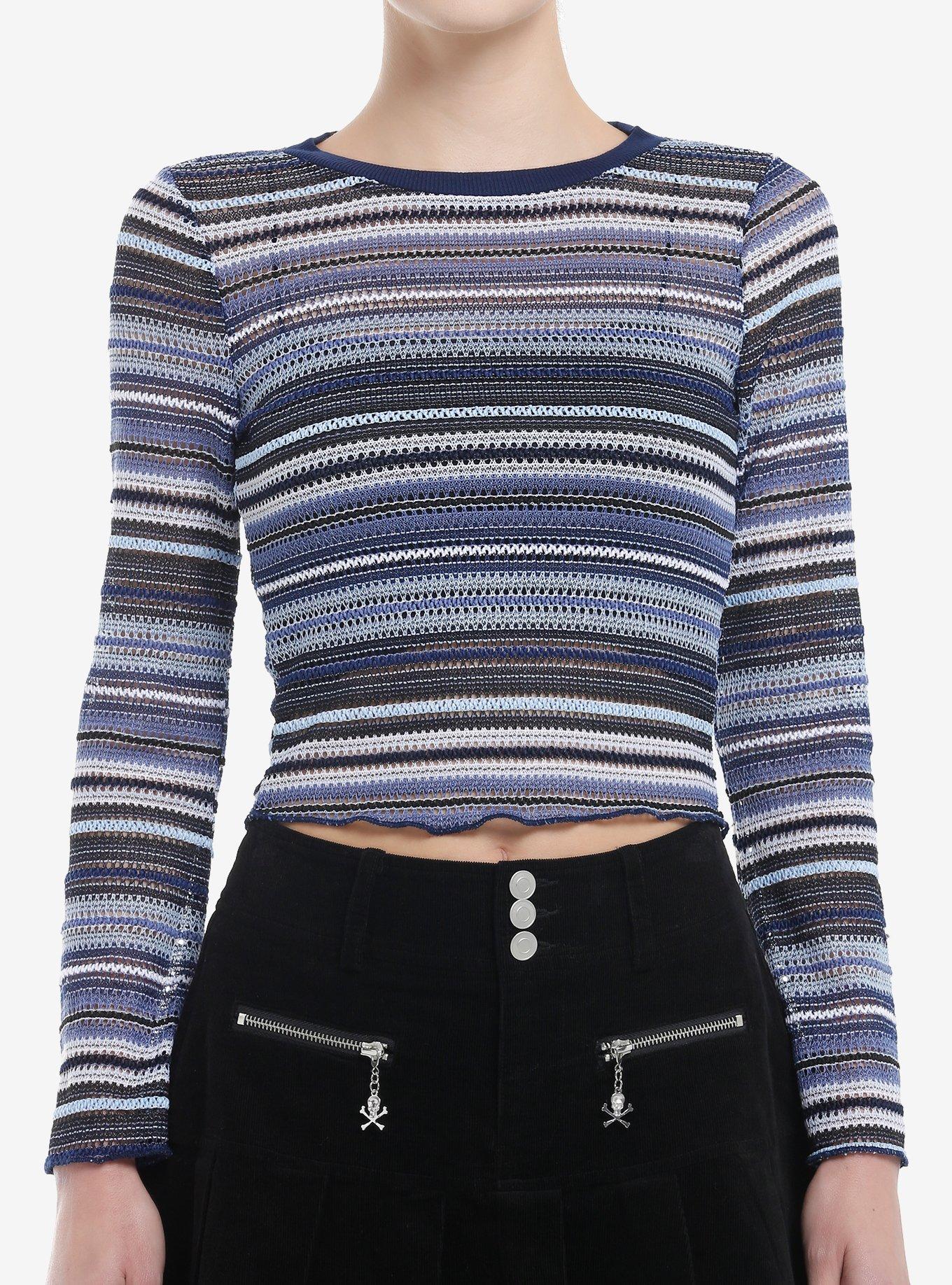 Blue & White Stripe Girls Knit Sweater, , hi-res