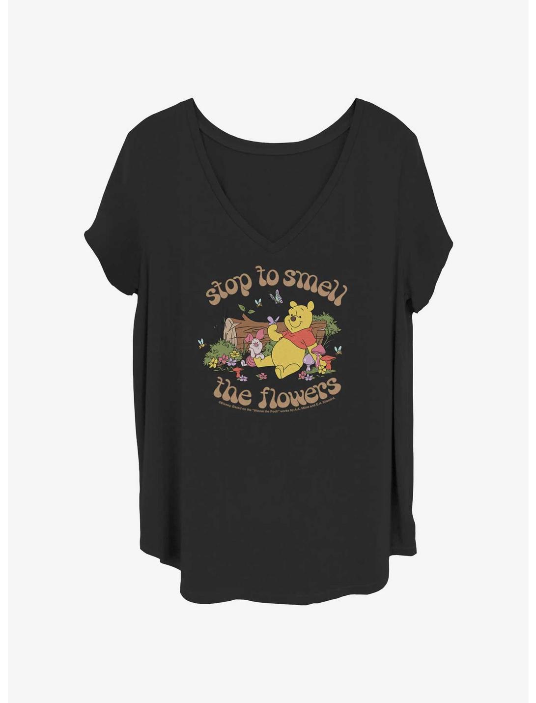 Disney Winnie The Pooh Smell The Flowers Girls T-Shirt Plus Size, BLACK, hi-res