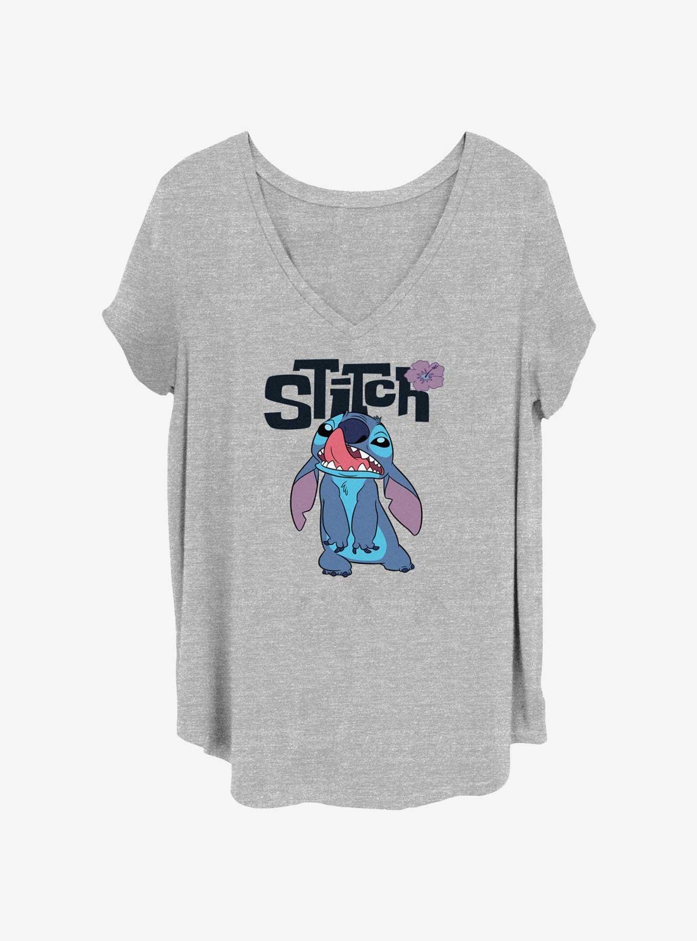 Disney Lilo & Stitch Silly Face Flowers Girls T-Shirt Plus Size