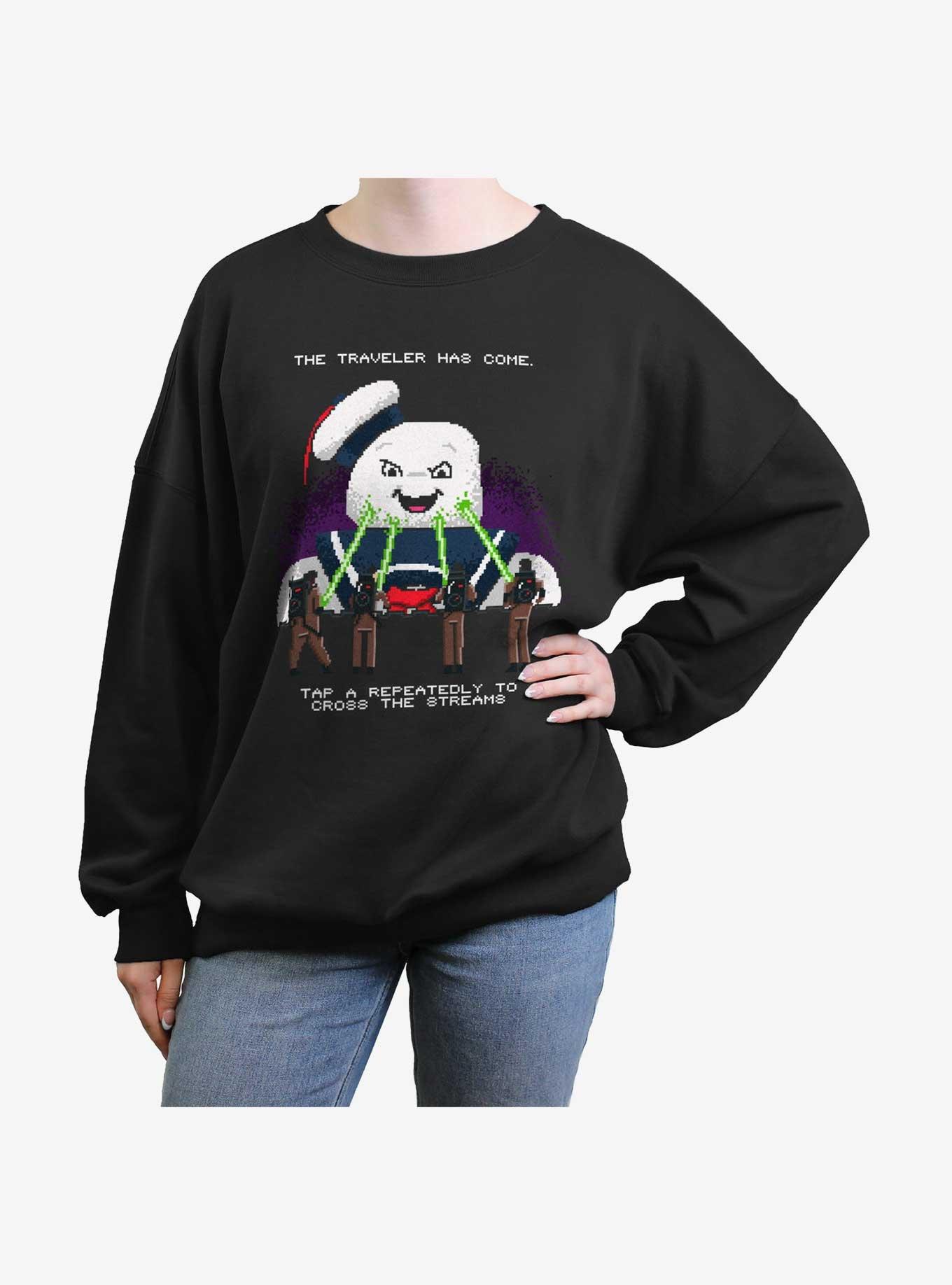 Ghostbusters 8 Bit Puft Cross The Streams Girls Oversized Sweatshirt, BLACK, hi-res